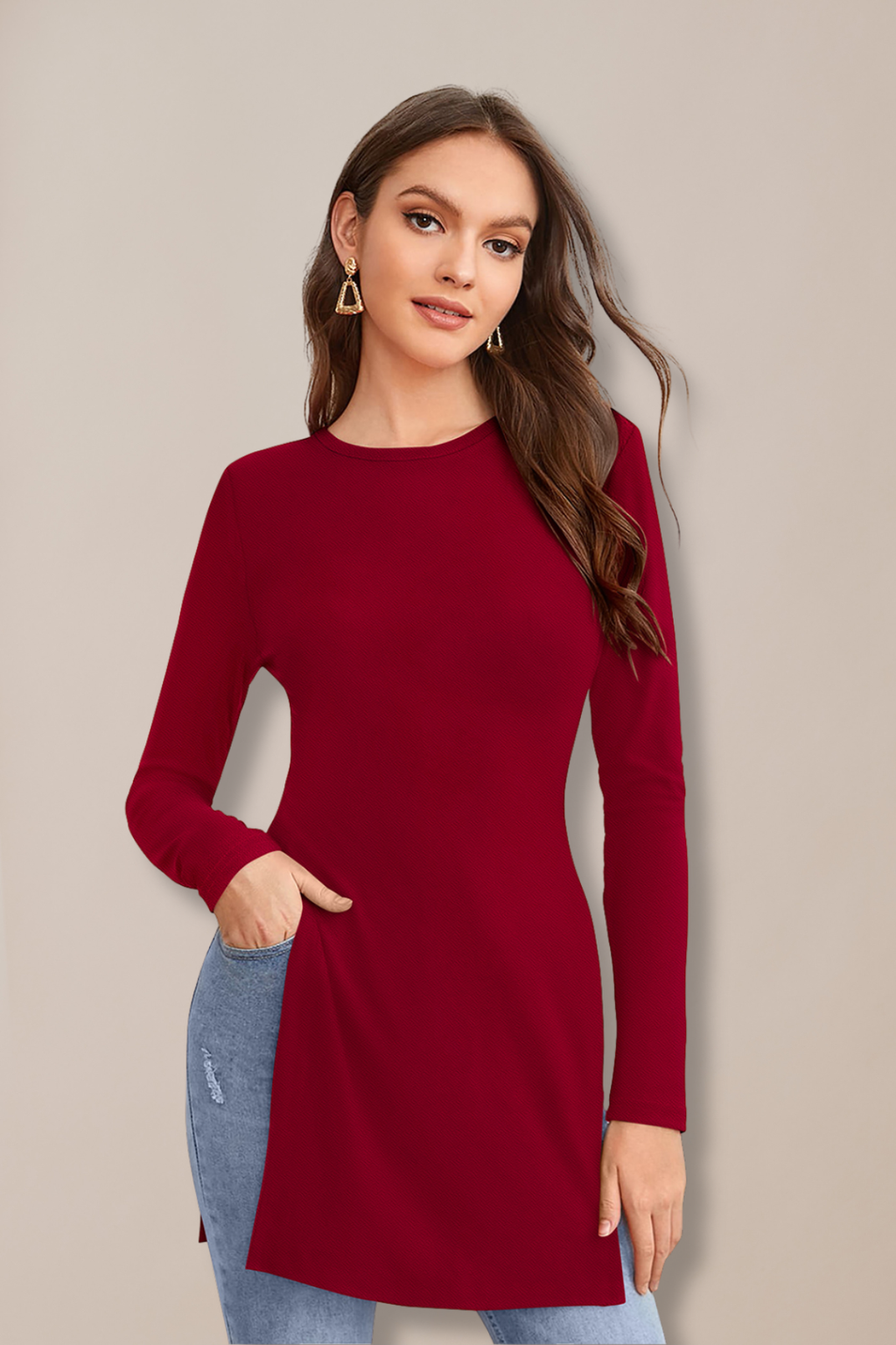 Longline Crew Neck Tunic Top [4 Colors]