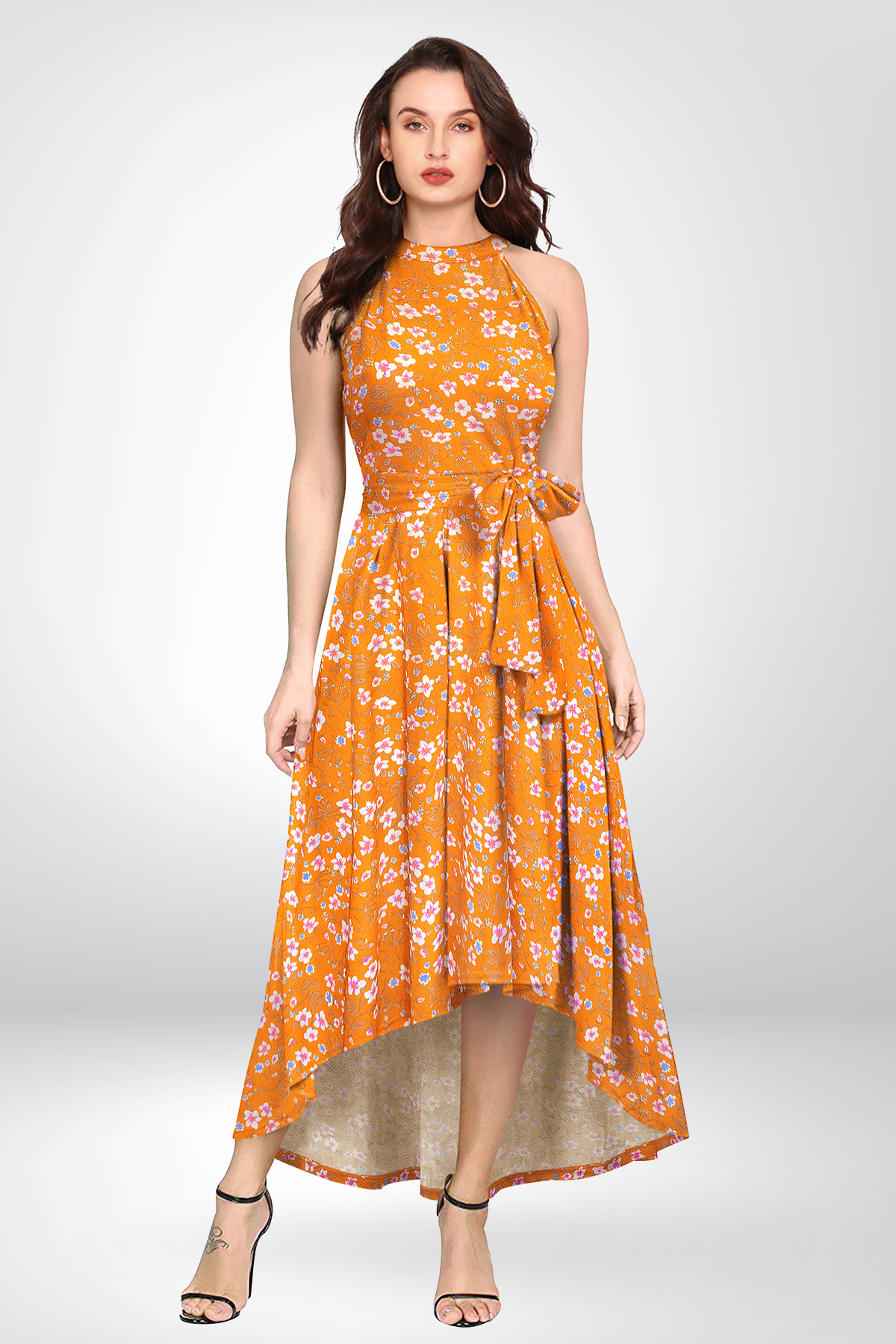 High-Low Halter Dress |  Tie Waist, Sleeveless A-line | Floral &  Zebra Print Option | [5 Colours]