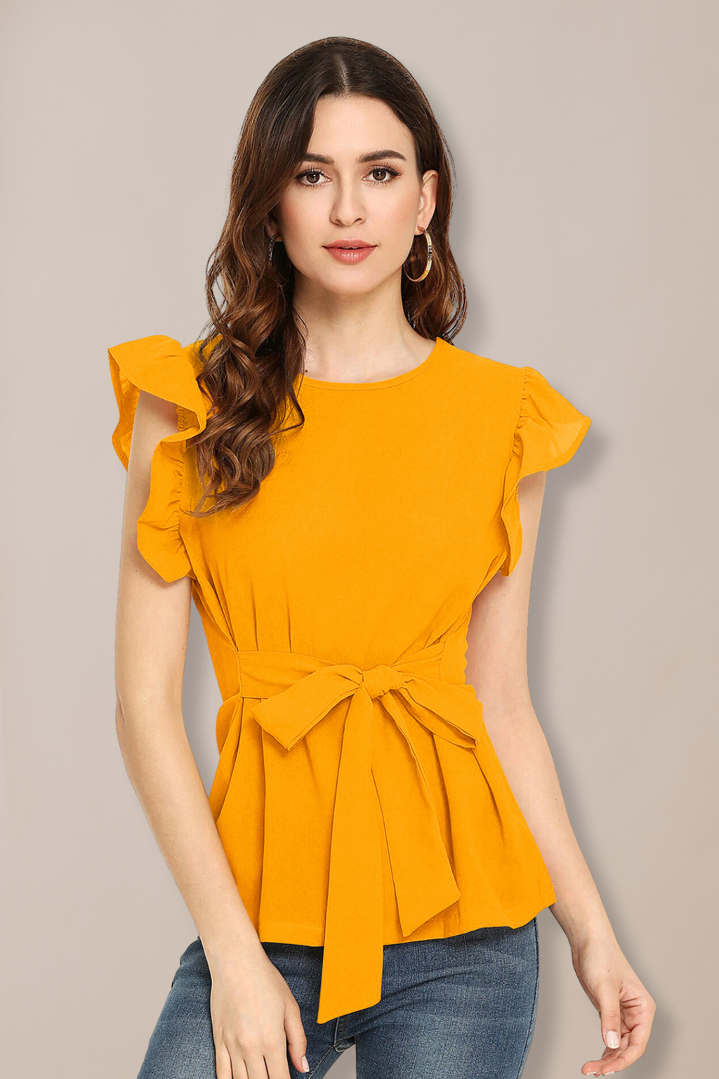 Ruffle Sleeve Tie Waist Top [2 Colors]