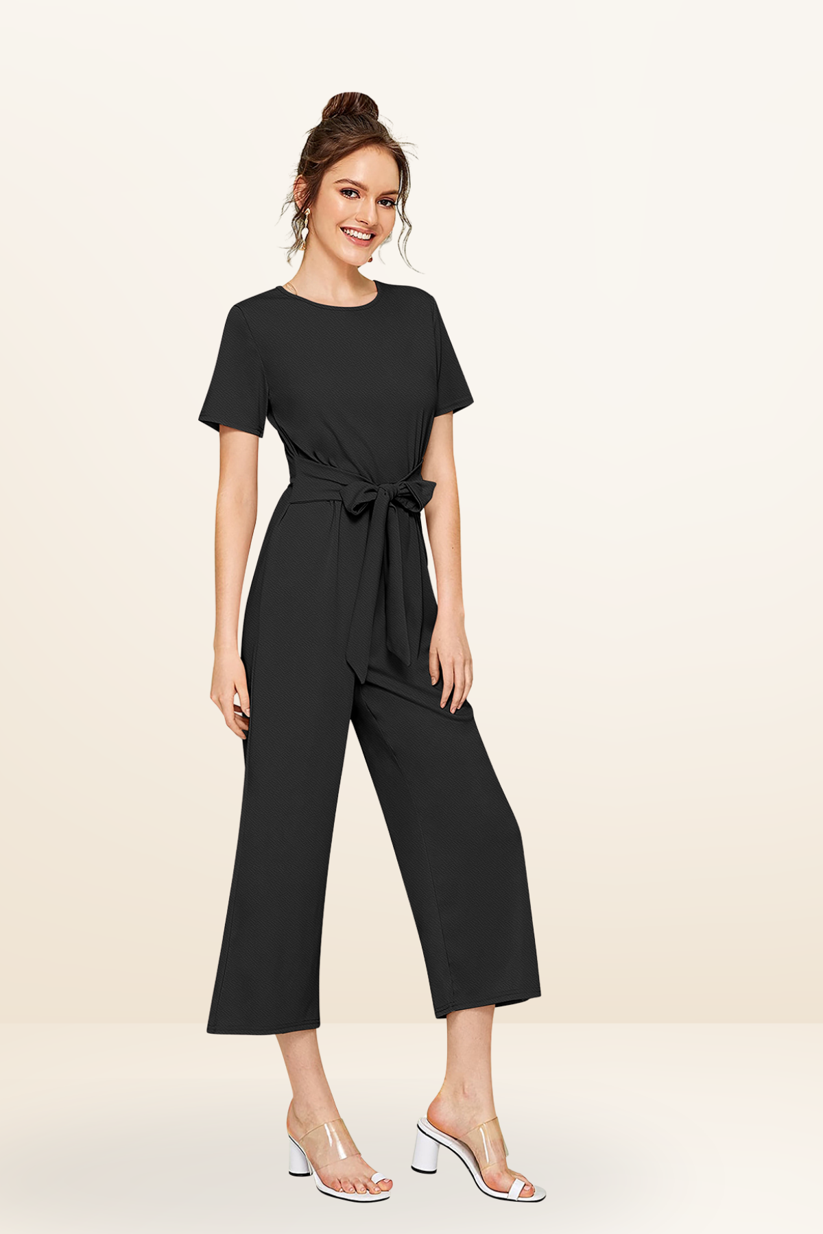 Short Sleeve Wide-Leg Jumpsuit [2 Colors]