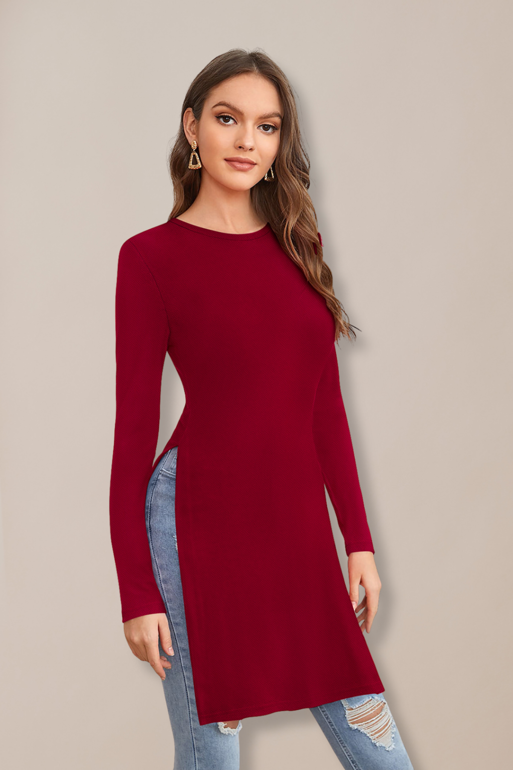 Longline Crew Neck Tunic Top [4 Colors]