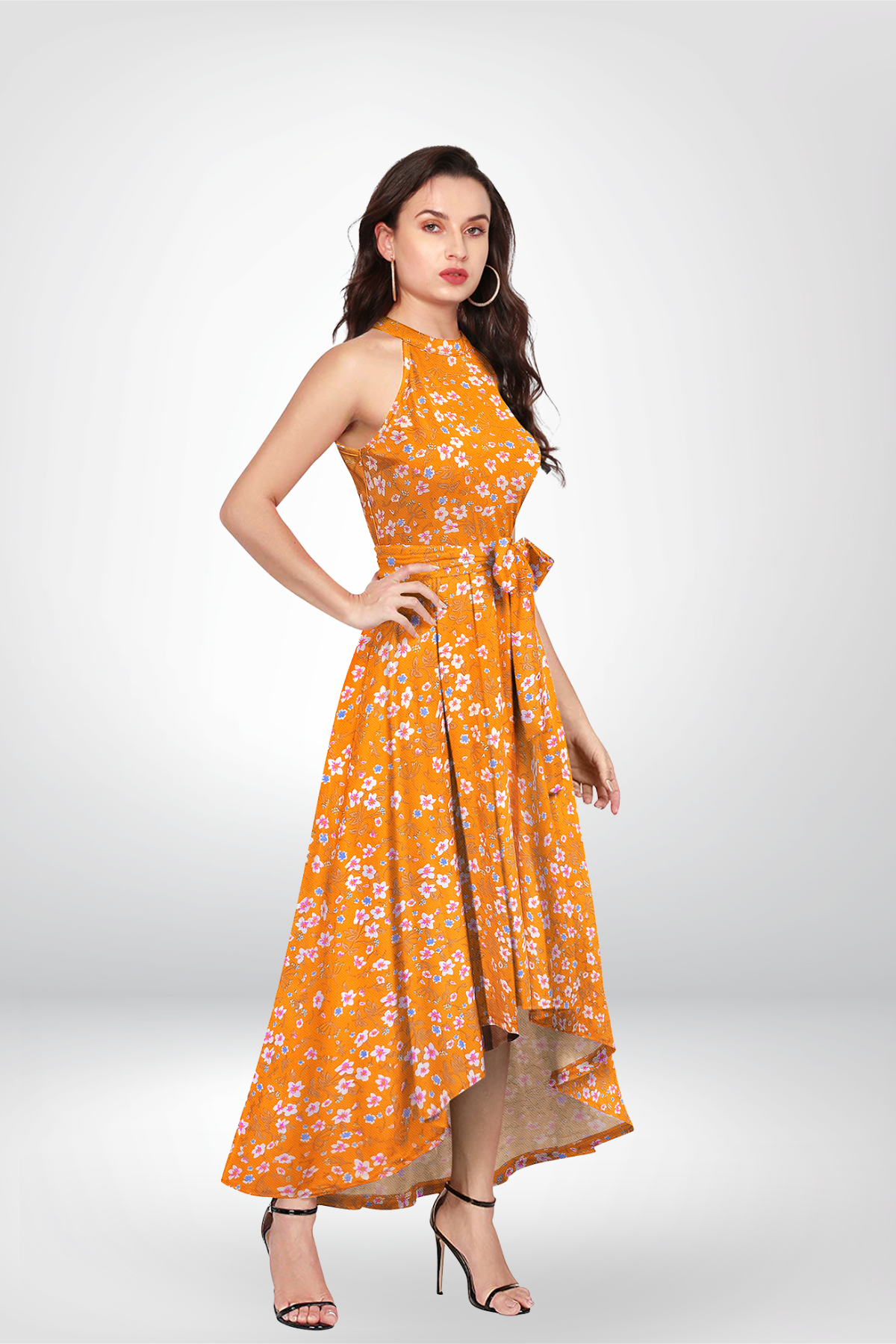 High-Low Halter Dress |  Tie Waist, Sleeveless A-line | Floral &  Zebra Print Option | [5 Colours]