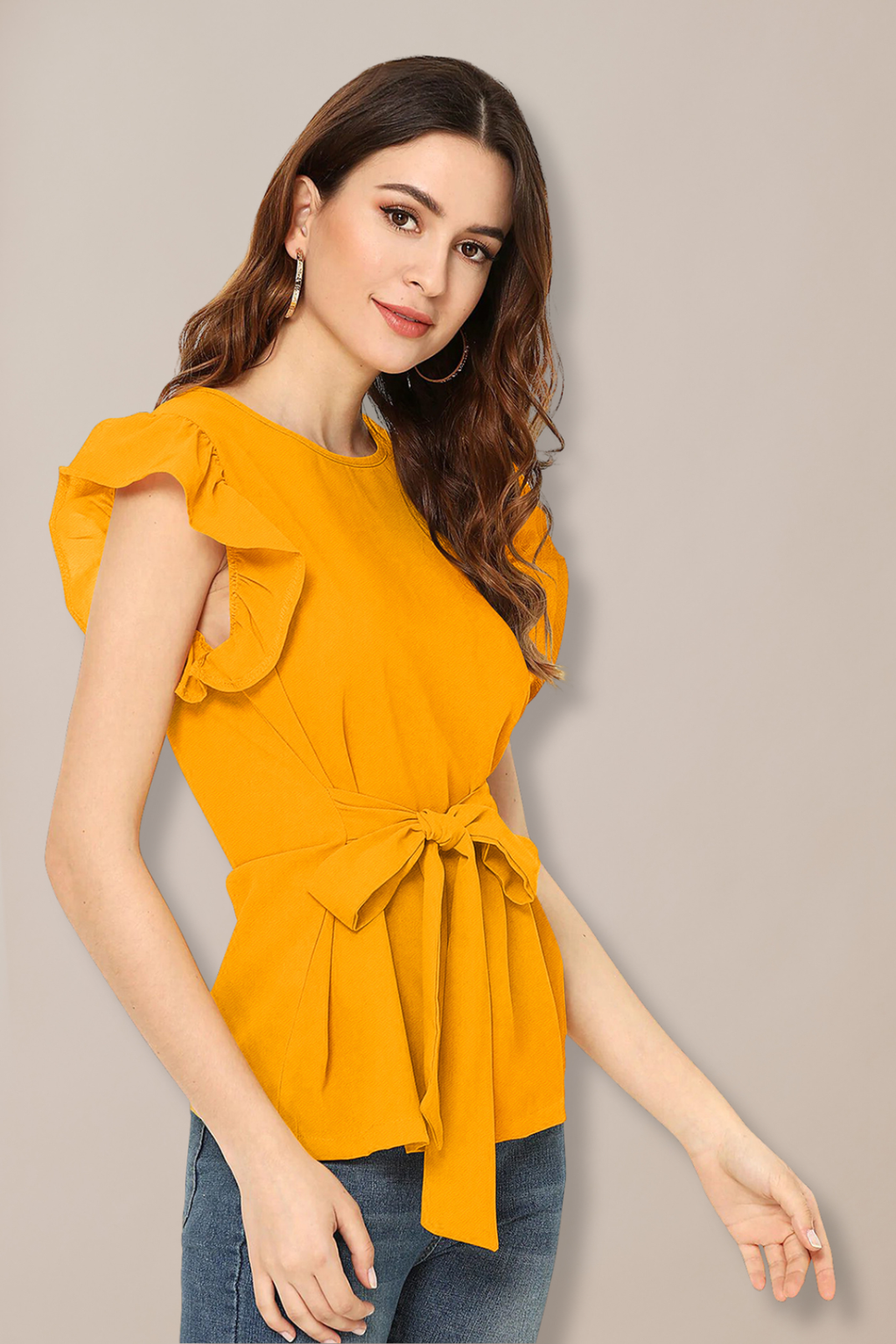 Ruffle Sleeve Tie Waist Top [2 Colors]