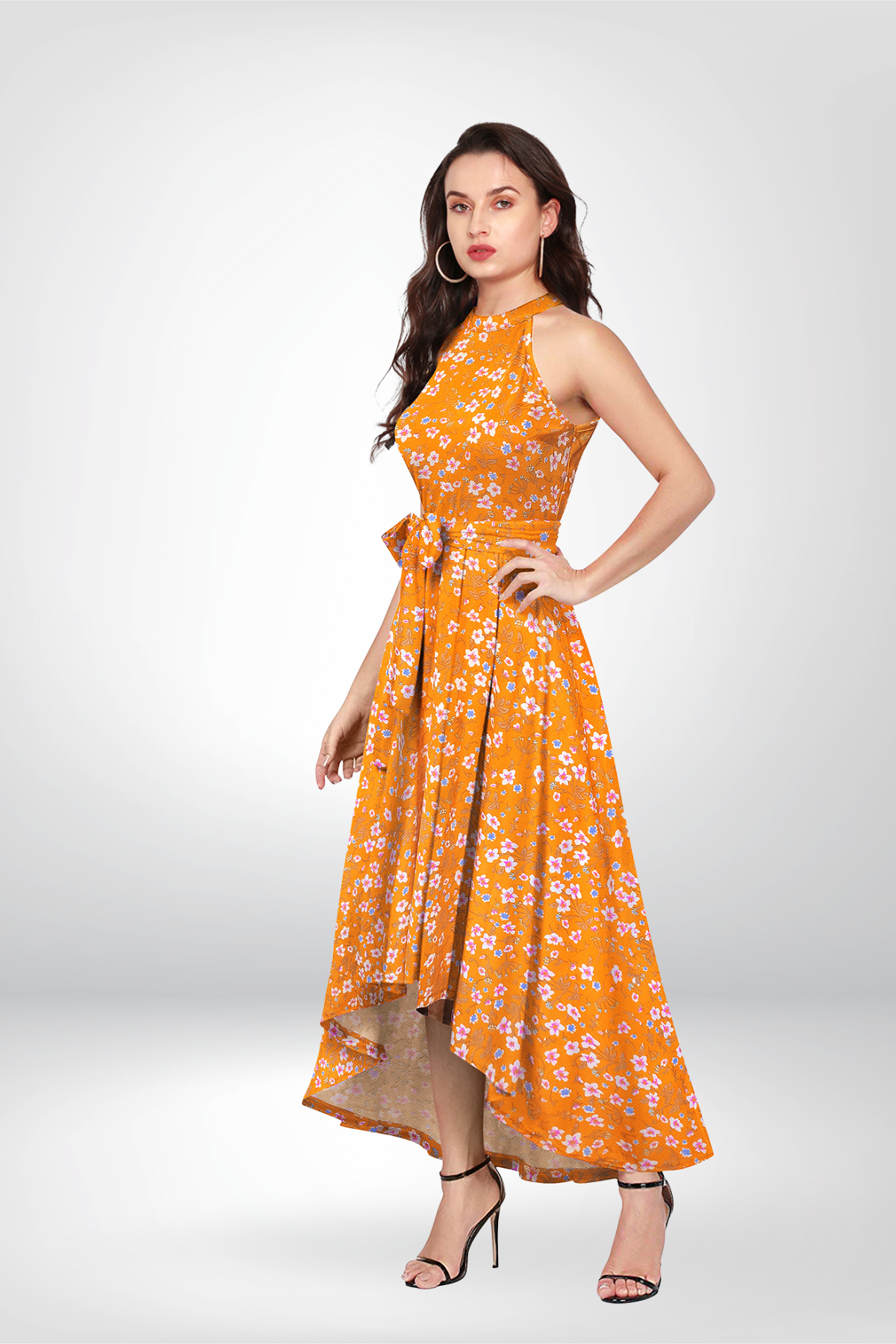 High-Low Halter Dress |  Tie Waist, Sleeveless A-line | Floral &  Zebra Print Option | [5 Colours]