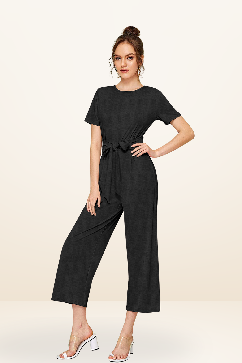 Short Sleeve Wide-Leg Jumpsuit [2 Colors]