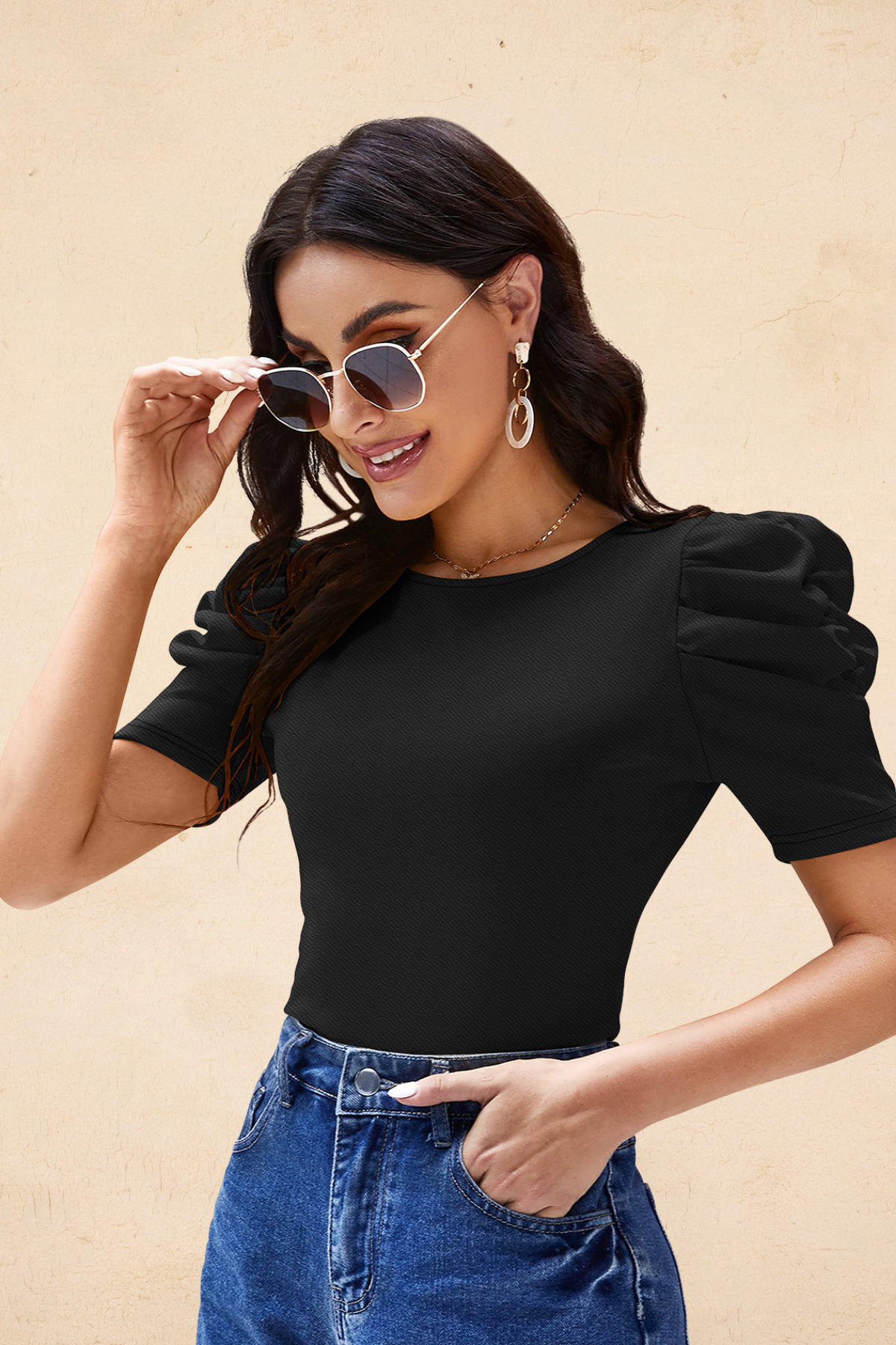 Puff Sleeve Fitted Top [2 Colors]