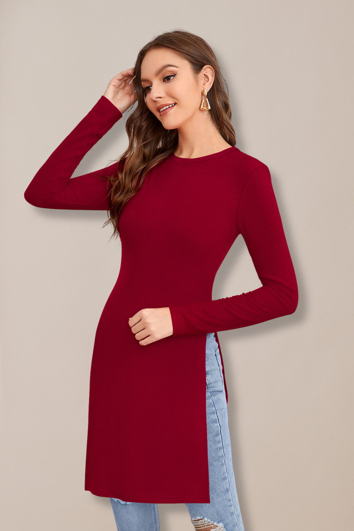 Longline Crew Neck Tunic Top [4 Colors]