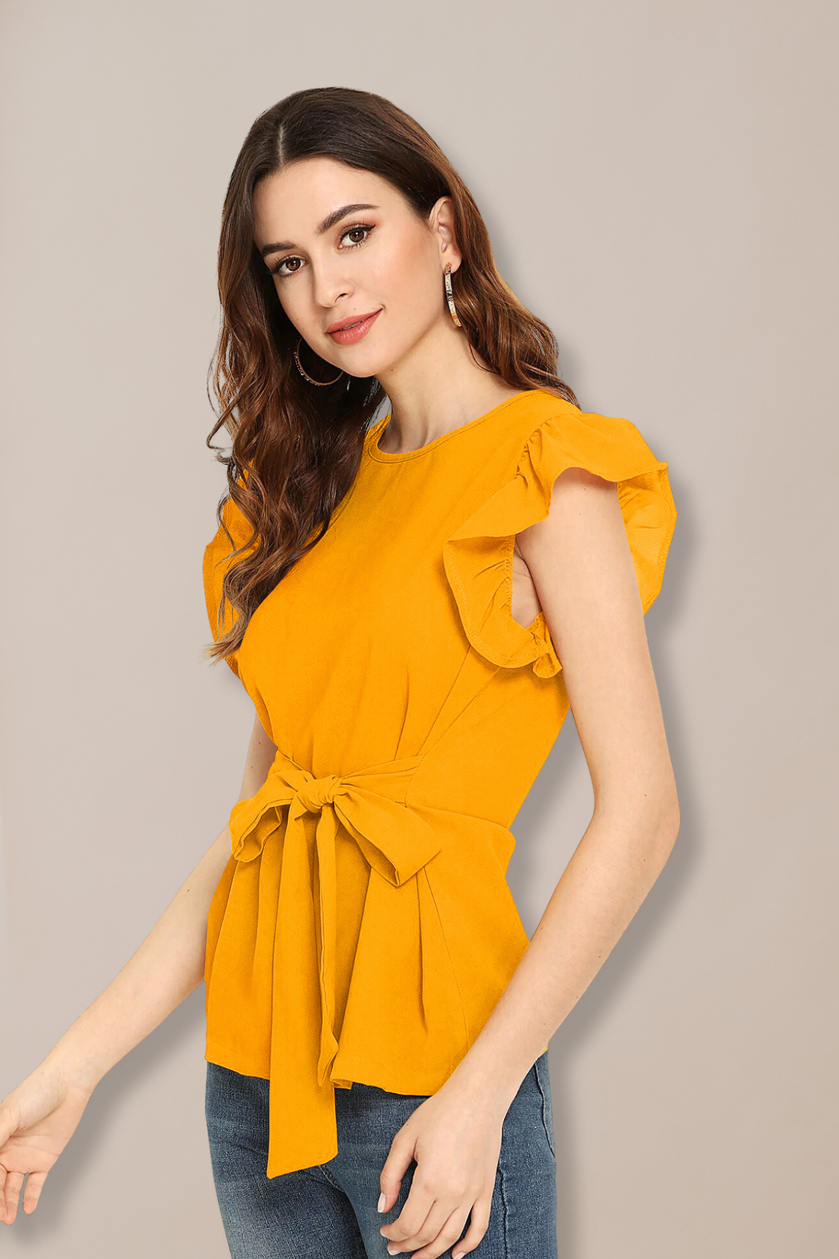 Ruffle Sleeve Tie Waist Top [2 Colors]