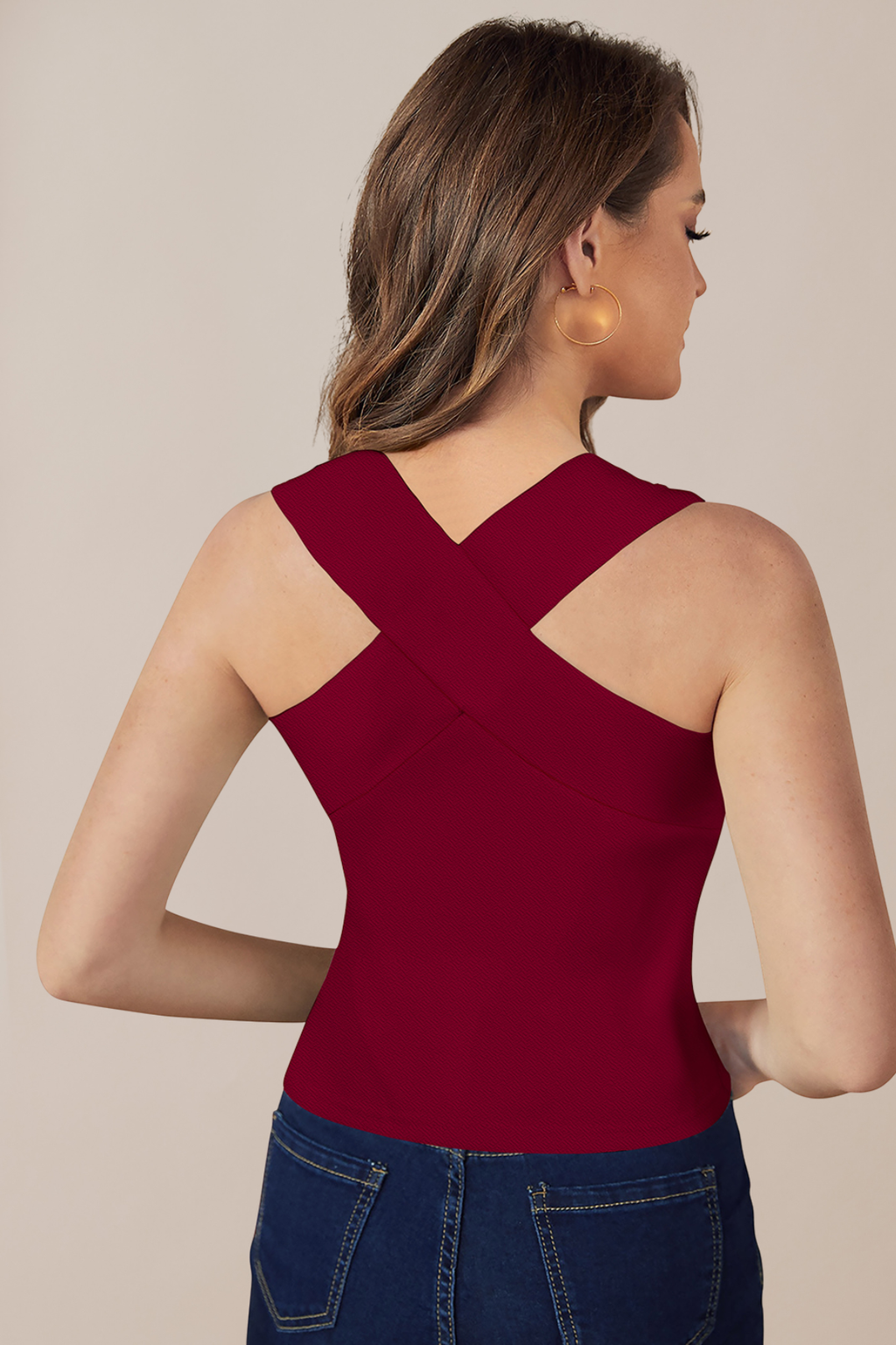 Cross Neck Sleeveless Fitted Top [2 Colors]