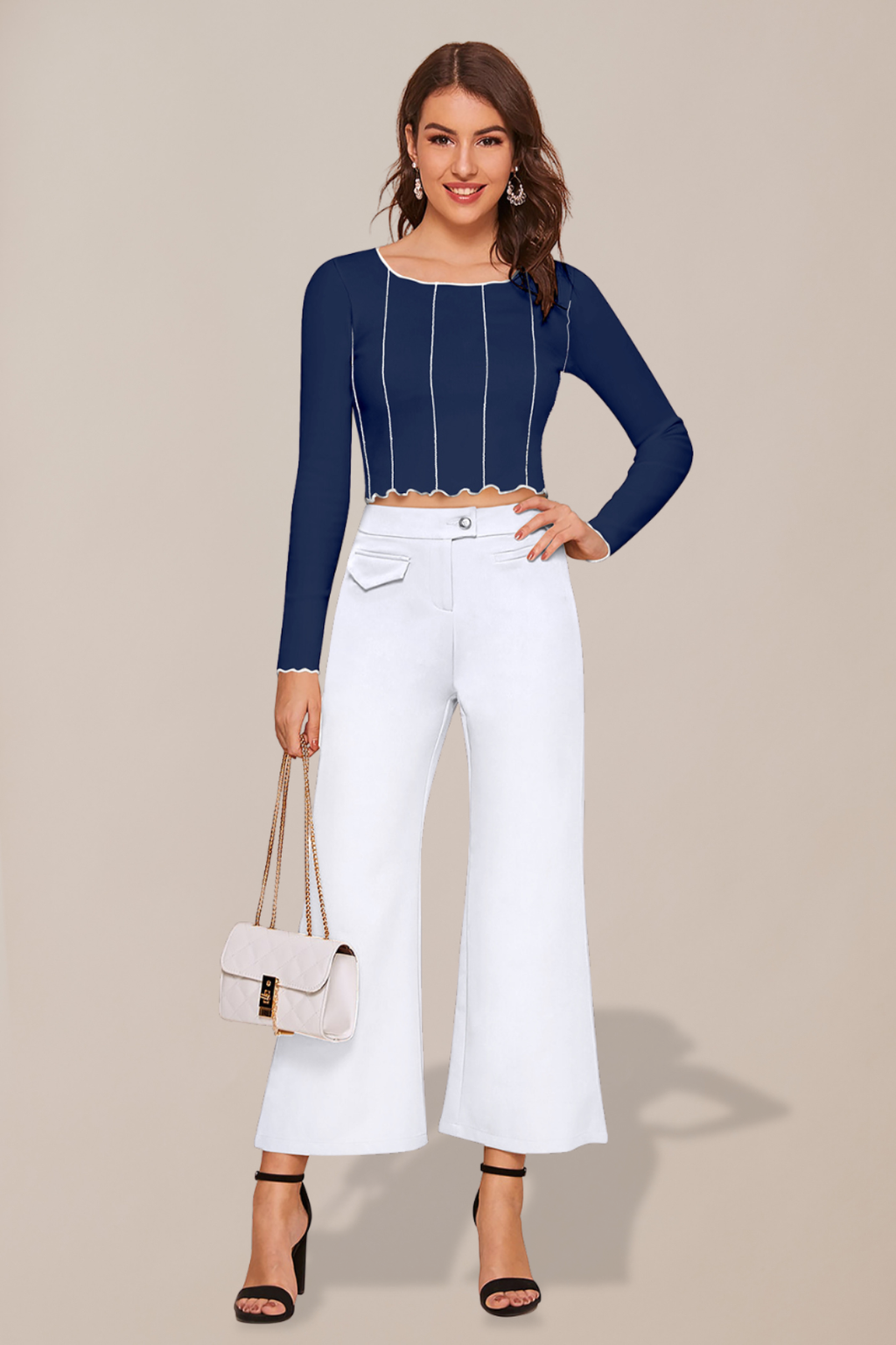 Striped Print Round Neck Top [7 Colors]