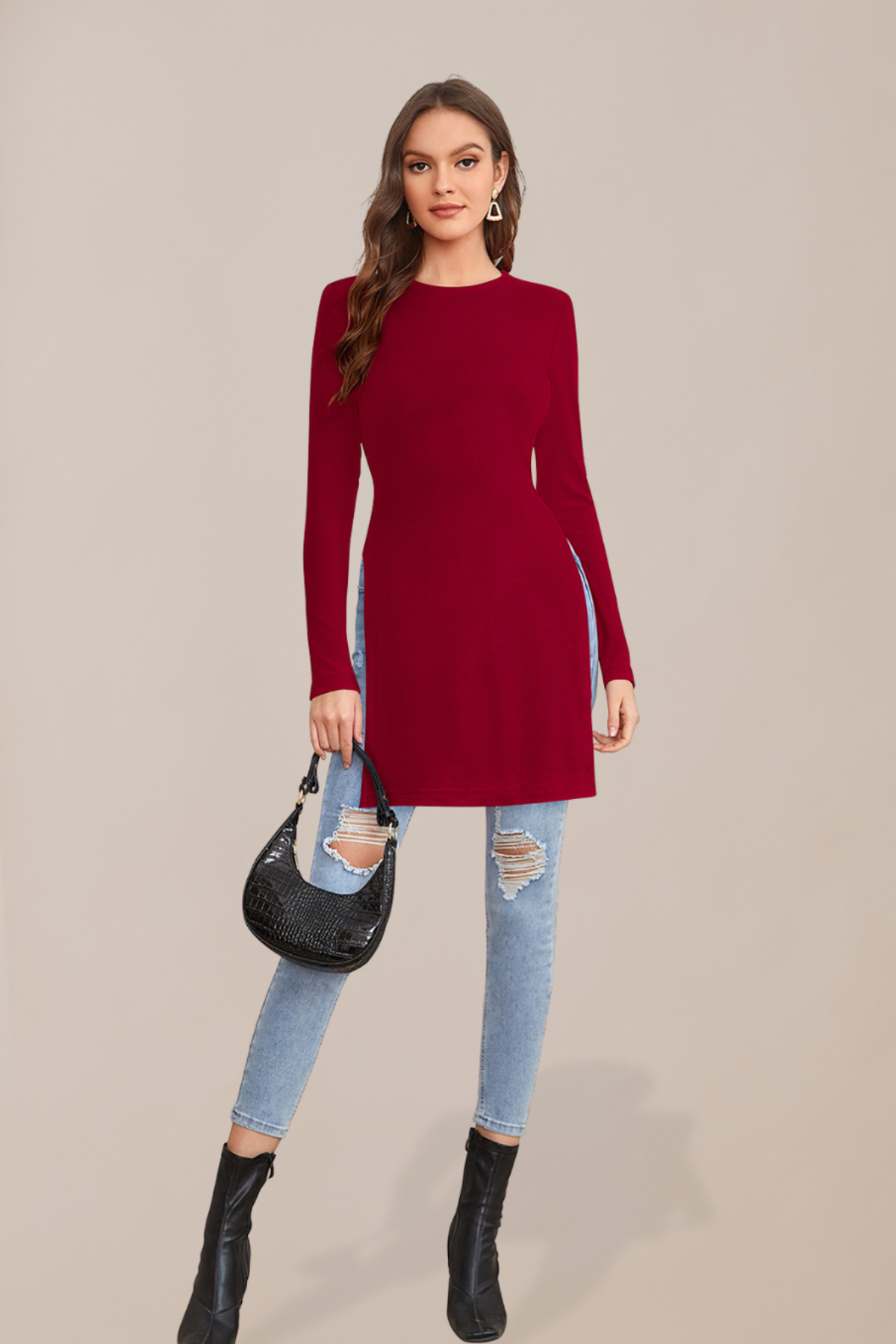 Longline Crew Neck Tunic Top [4 Colors]