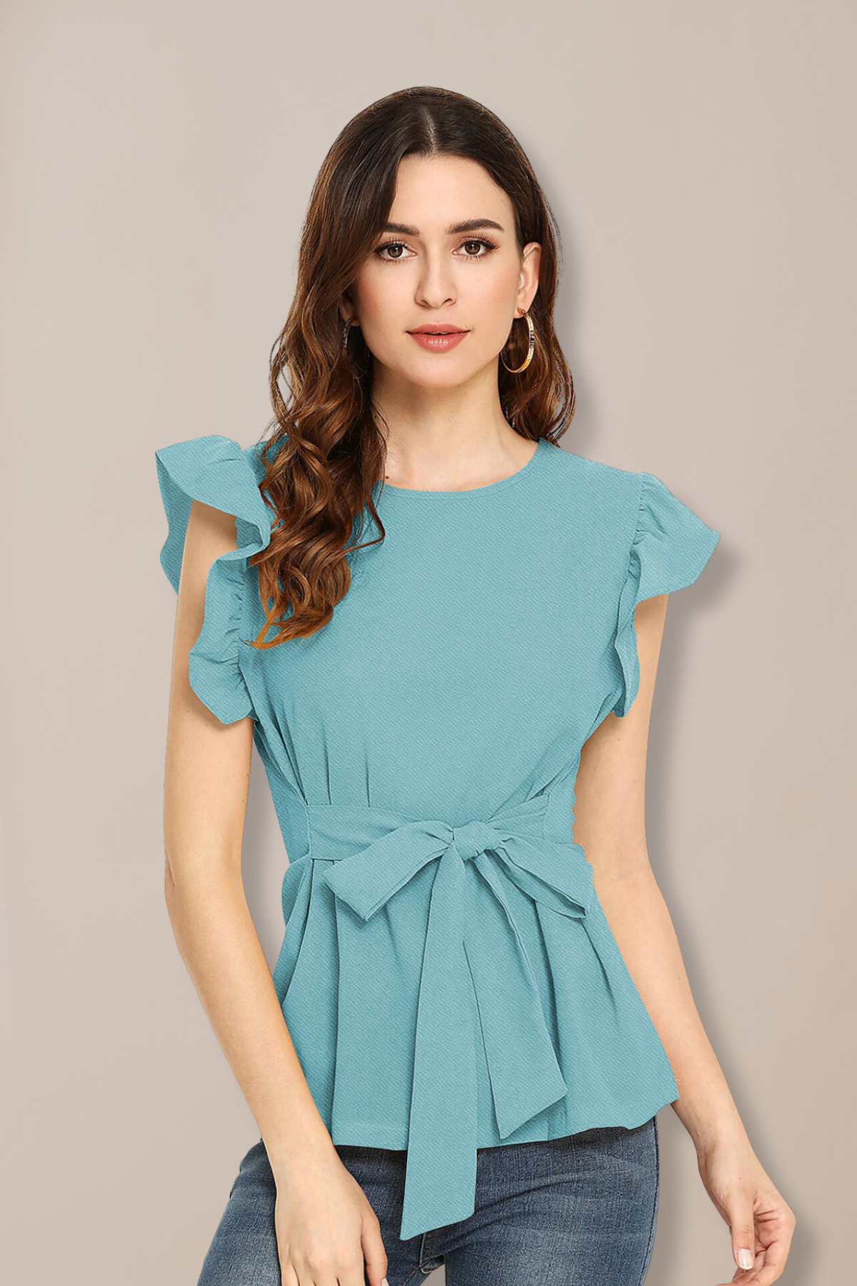 Ruffle Sleeve Tie Waist Top [2 Colors]