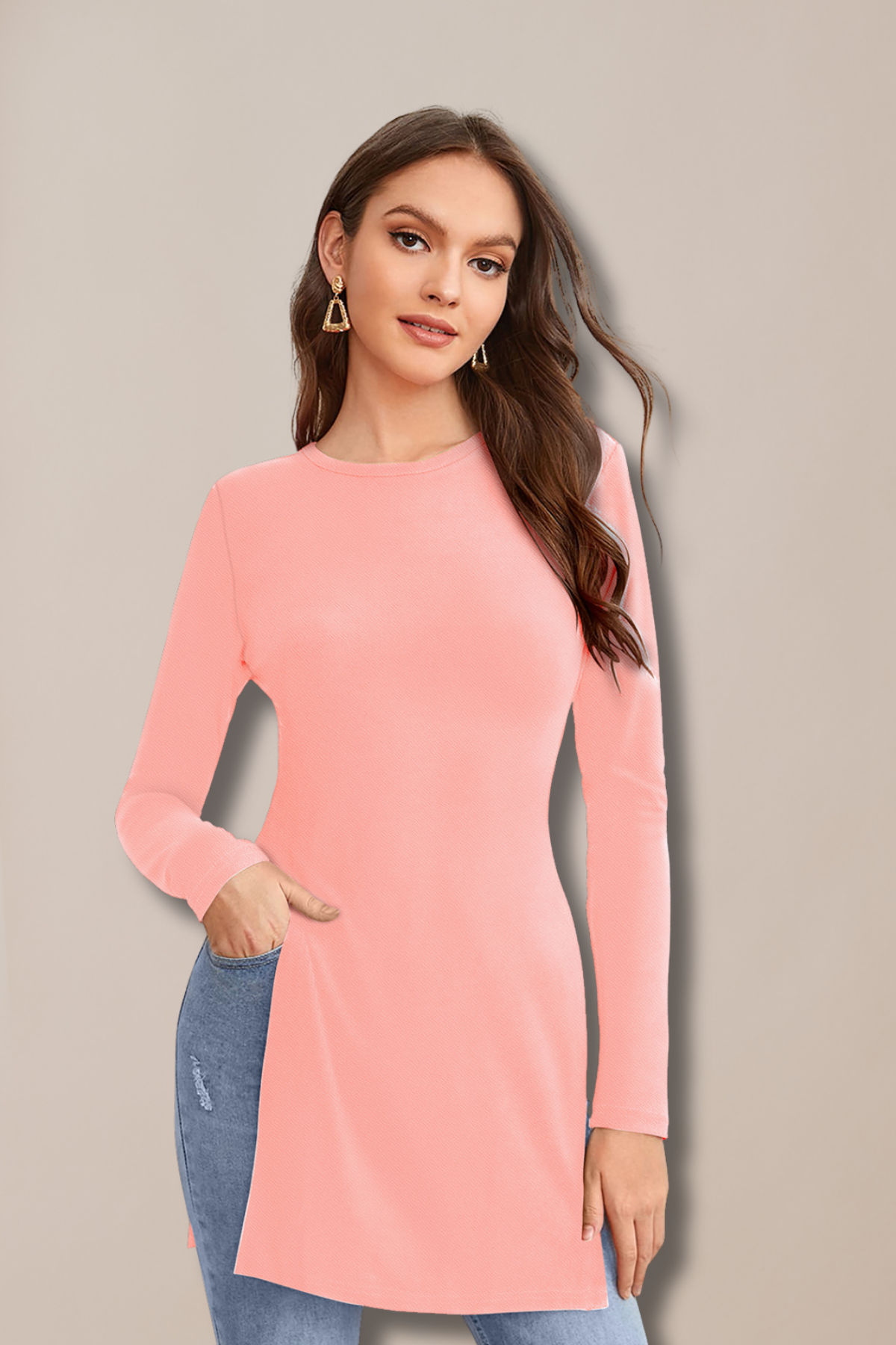 Longline Crew Neck Tunic Top [4 Colors]