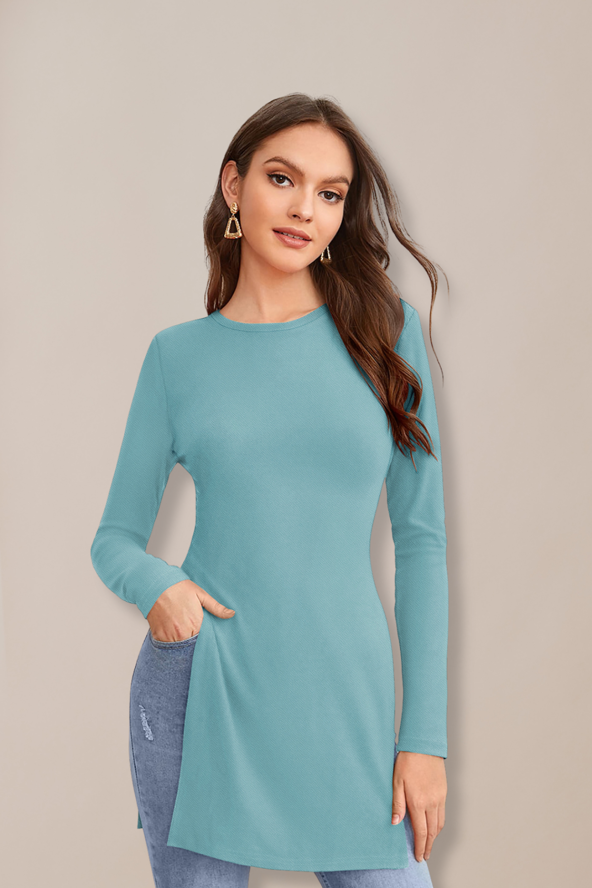 Longline Crew Neck Tunic Top [4 Colors]