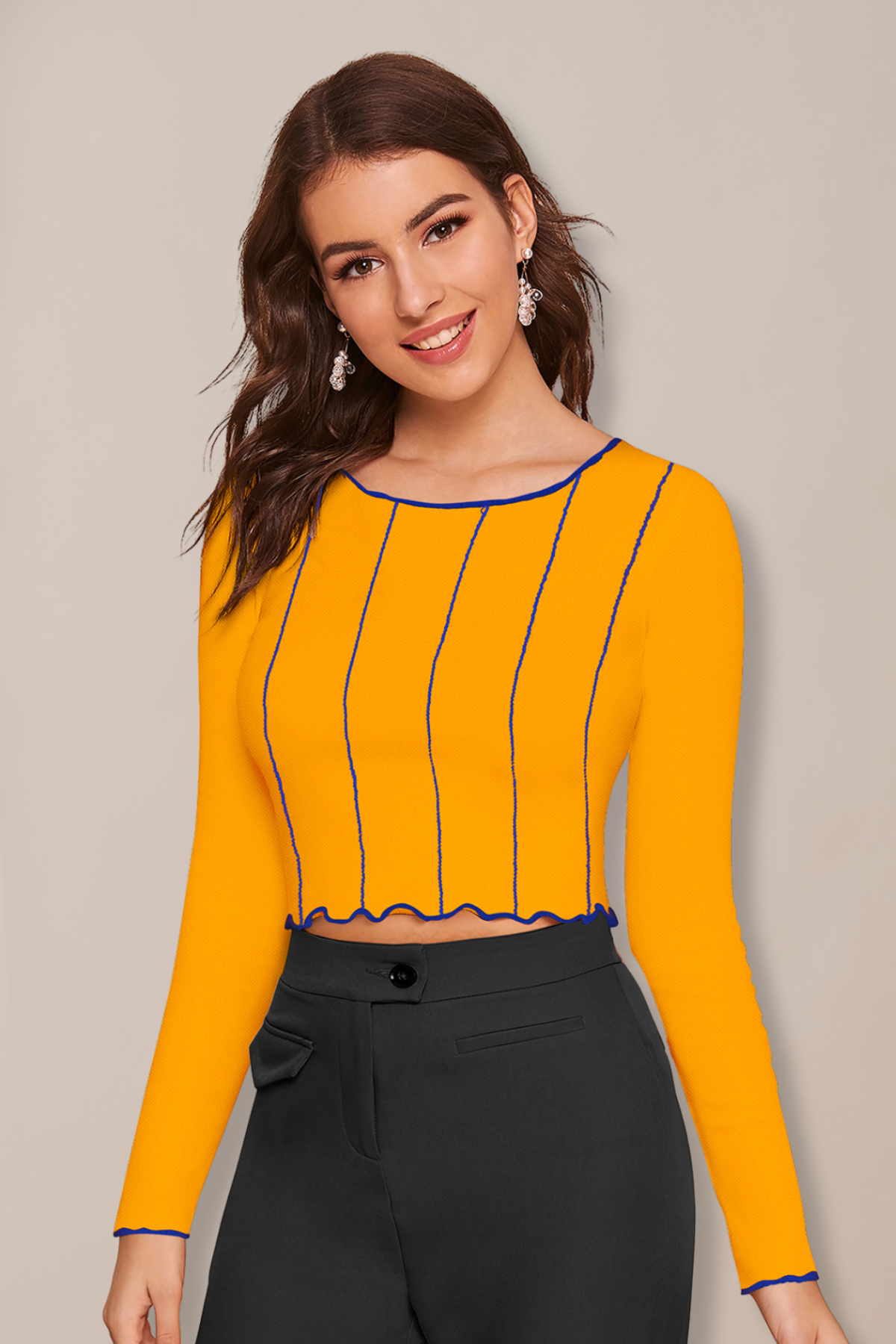 Striped Print Round Neck Top [7 Colors]