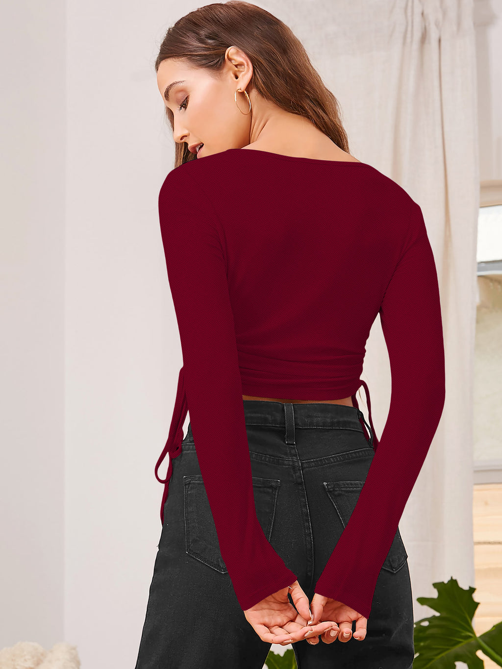 Ruched Side Long Sleeve Crop Top [4 Color]