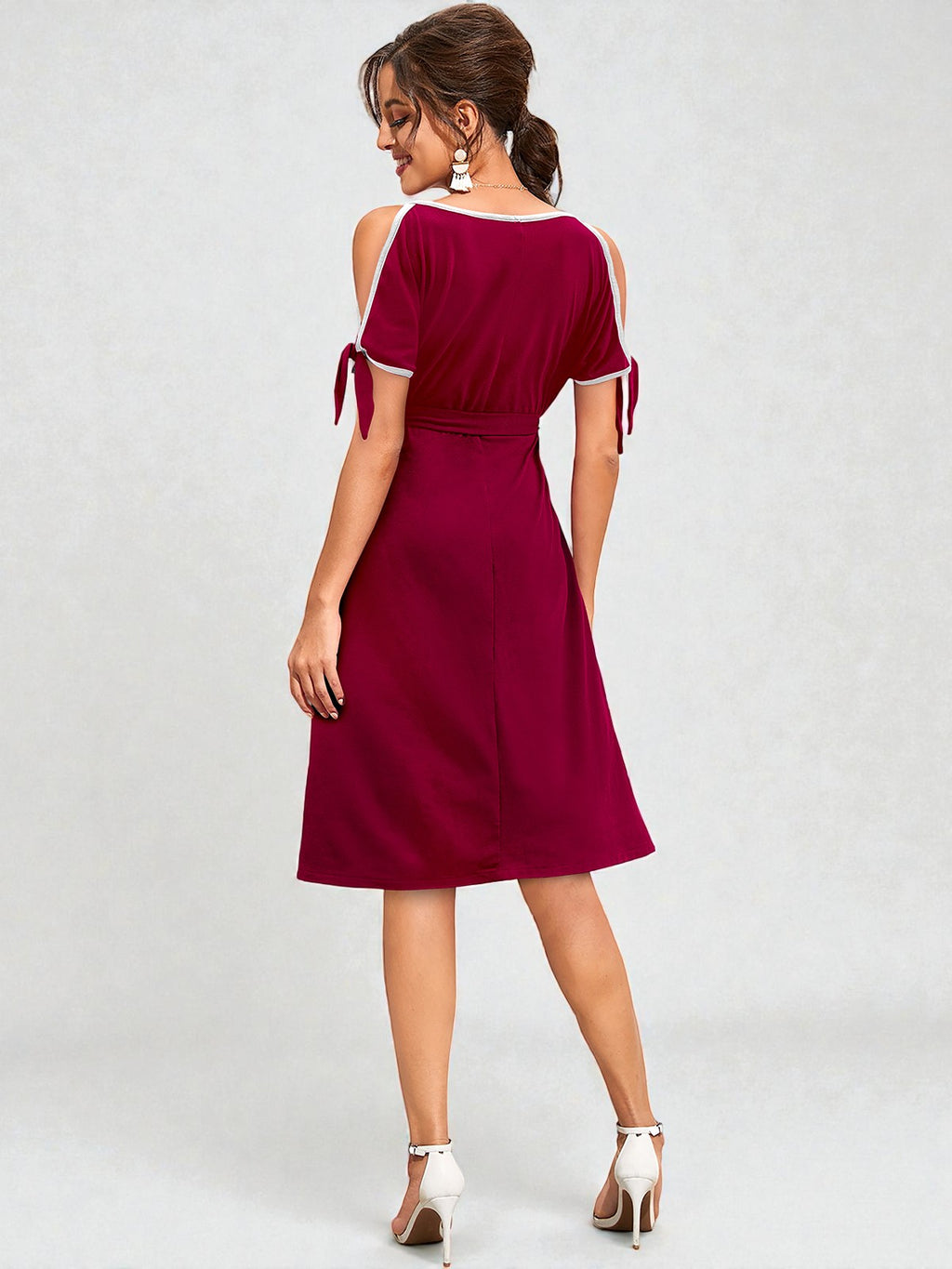 Shoulder Midi Dress with Waist Tie [2 Colors]