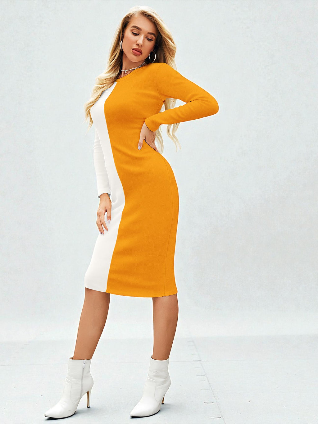 Two-Tone Bodycon Midi Dress [2 Colors]
