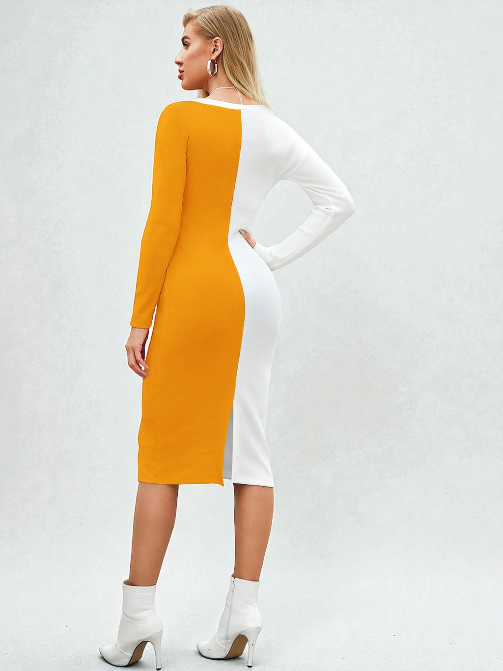 Two-Tone Bodycon Midi Dress [2 Colors]
