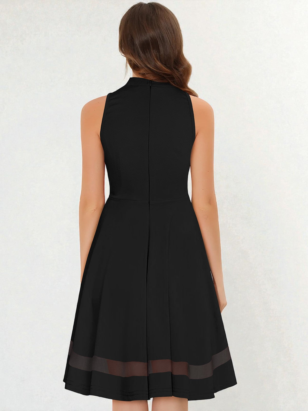 Sleeveless High Neck A-Line Dress with Sheer Hem [2 Colors]