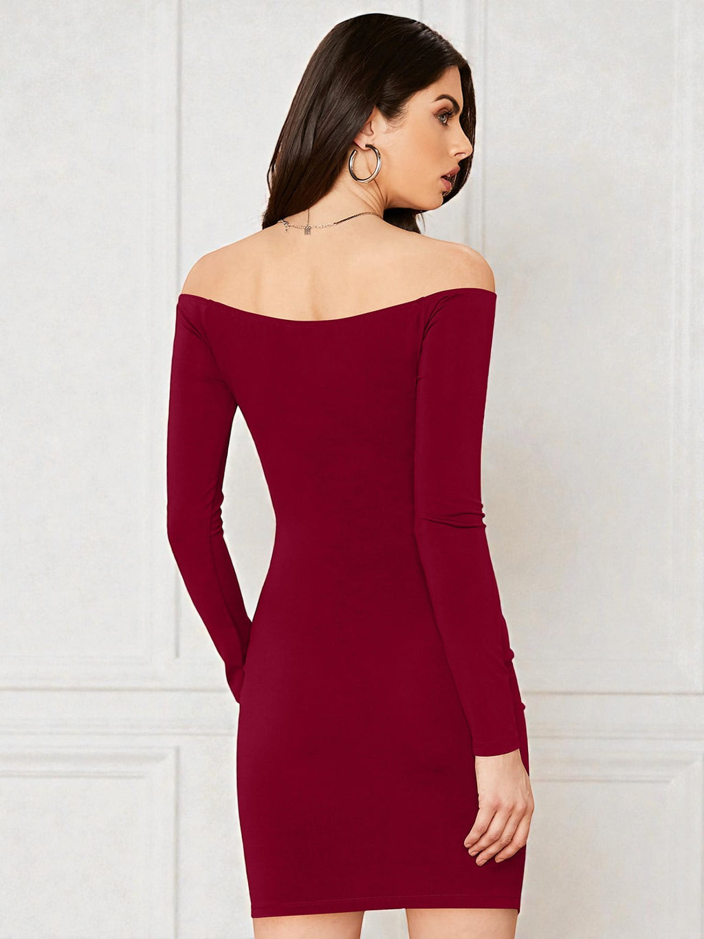 Rich Burgundy Off-shoulder Bodycon Mini