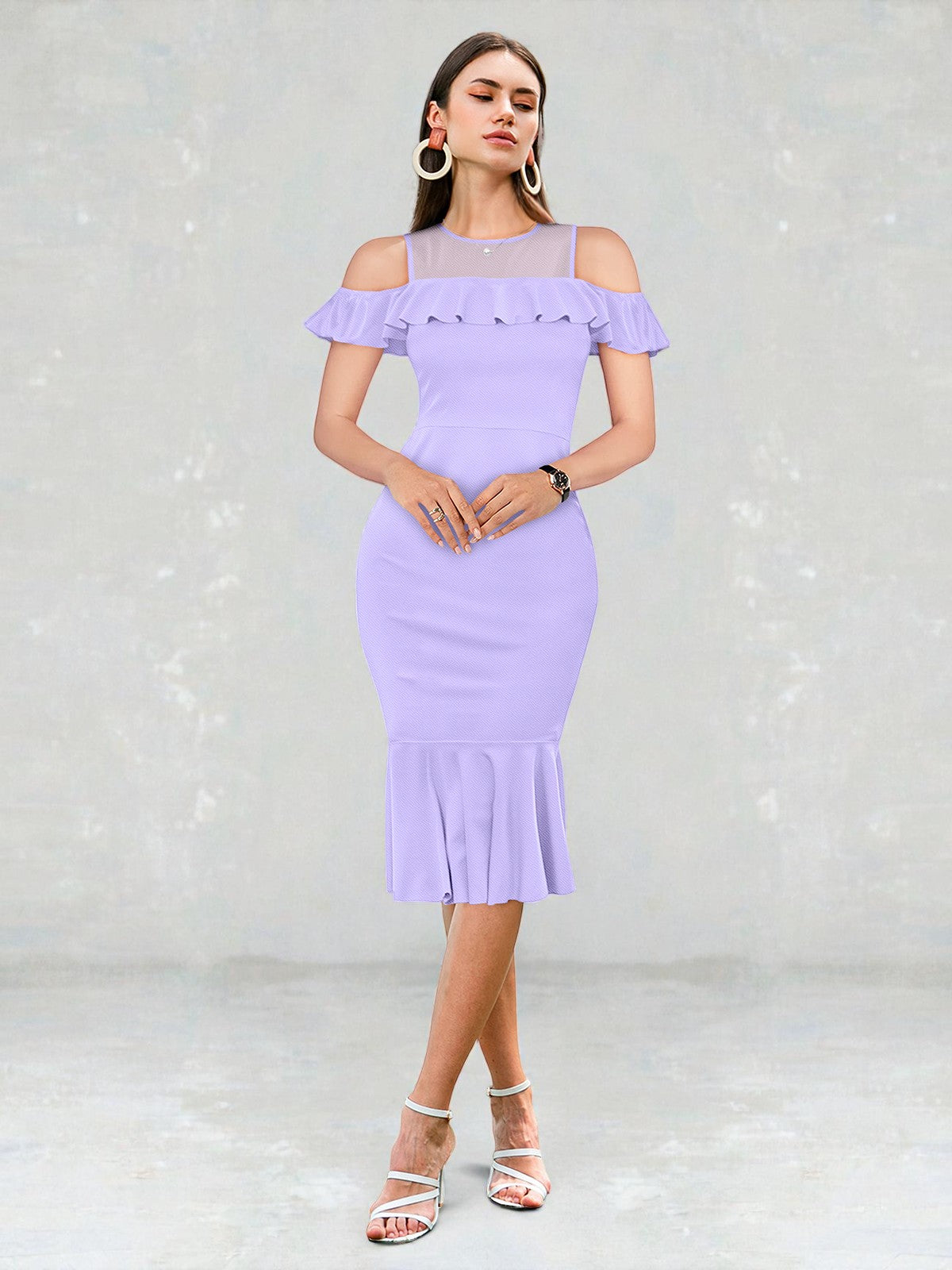 Ruffle Cold Shoulder Mermaid Dress [2 Colors]
