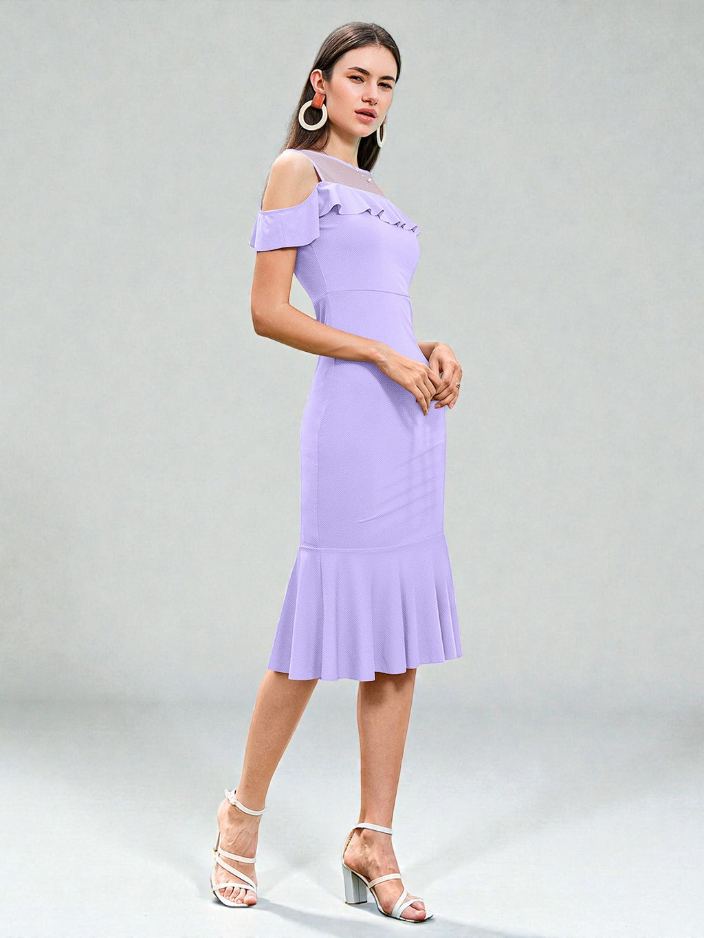 Ruffle Cold Shoulder Mermaid Dress [2 Colors]