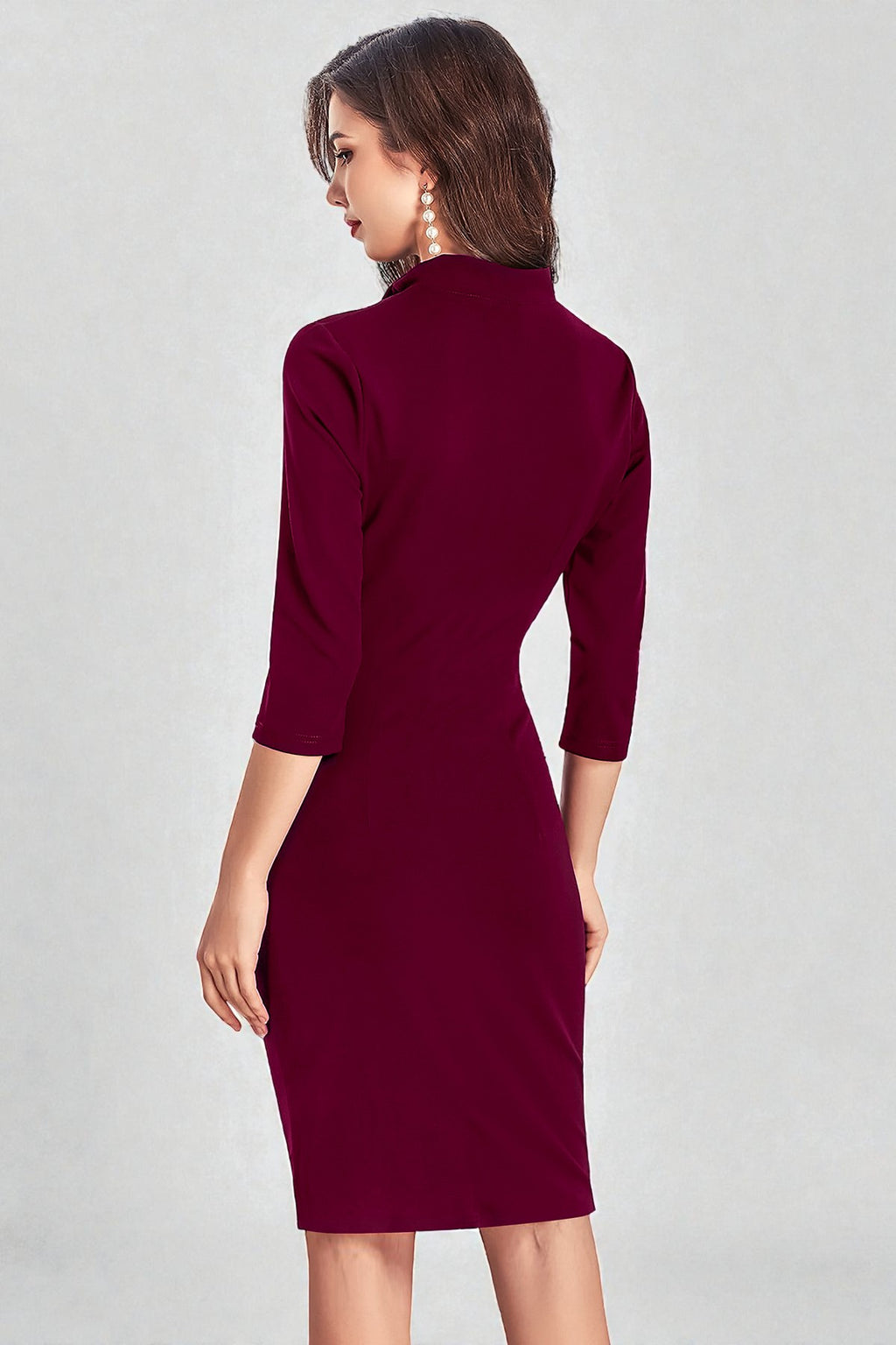 Burgundy Bodycon Dress with Bow Neck