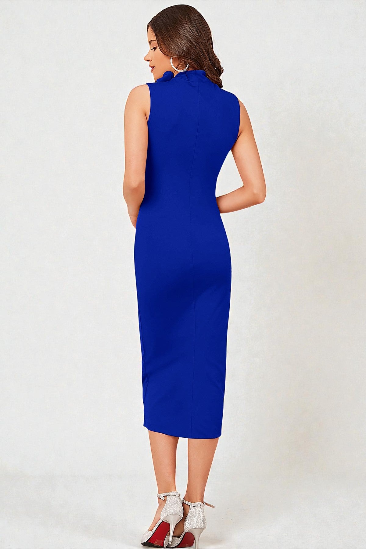Royal Blue Bow Neck Sleeveless Midi Dress