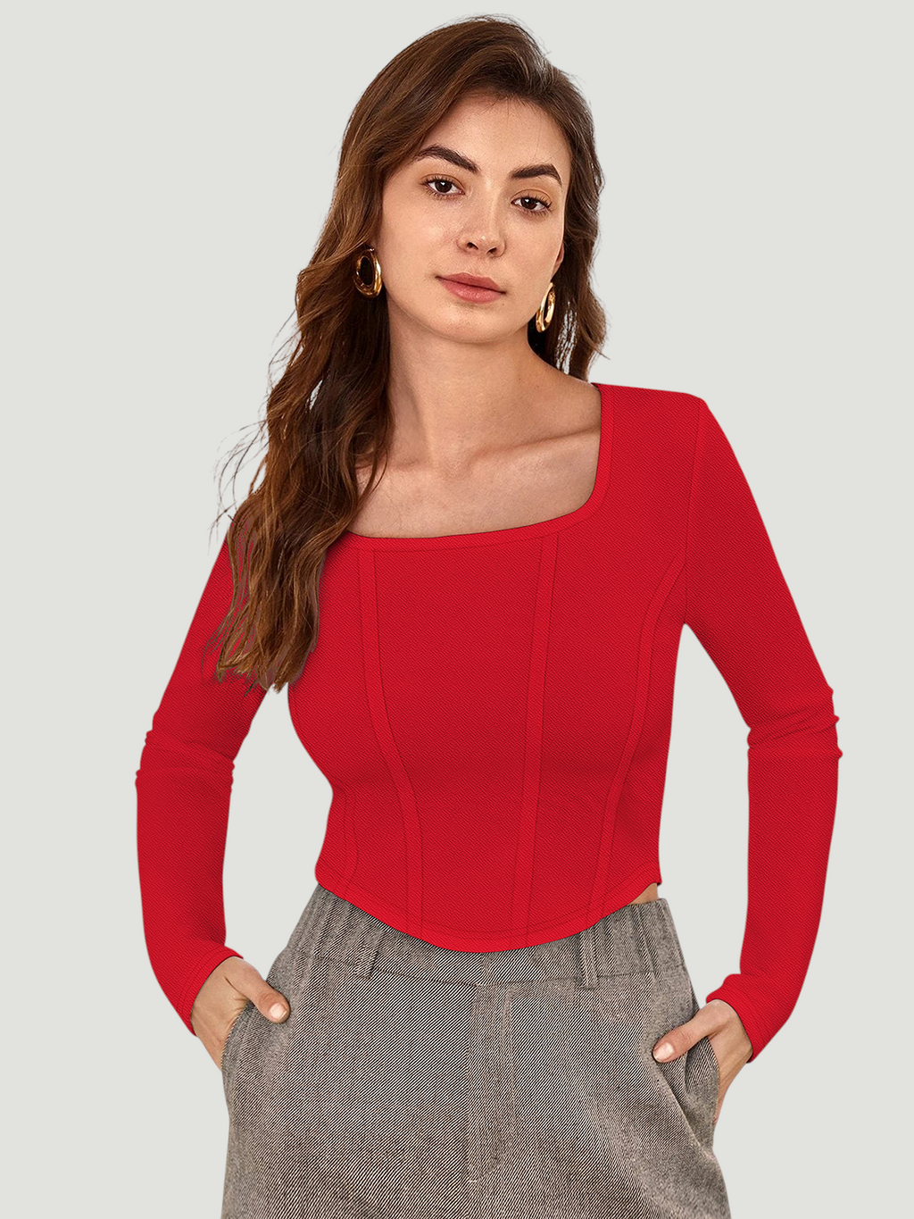 Structured Red Square‑Neck Top [2 Colors]