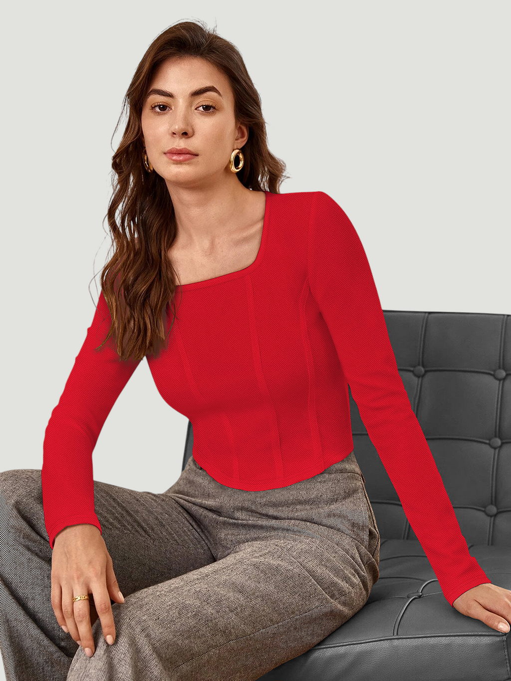Structured Red Square‑Neck Top [2 Colors]