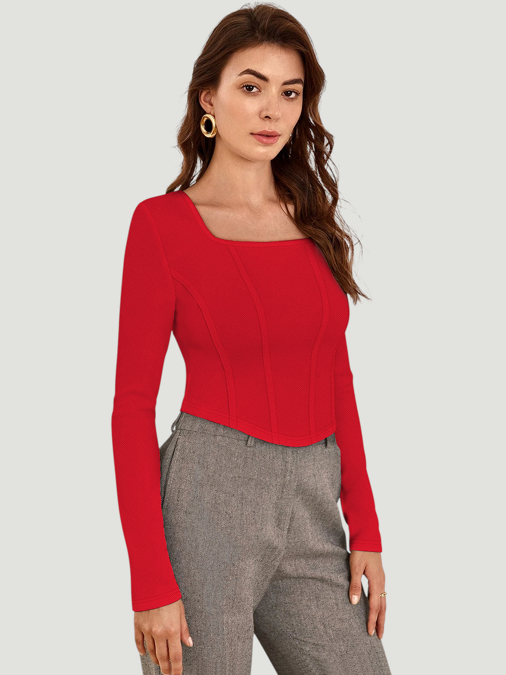 Structured Red Square‑Neck Top [2 Colors]