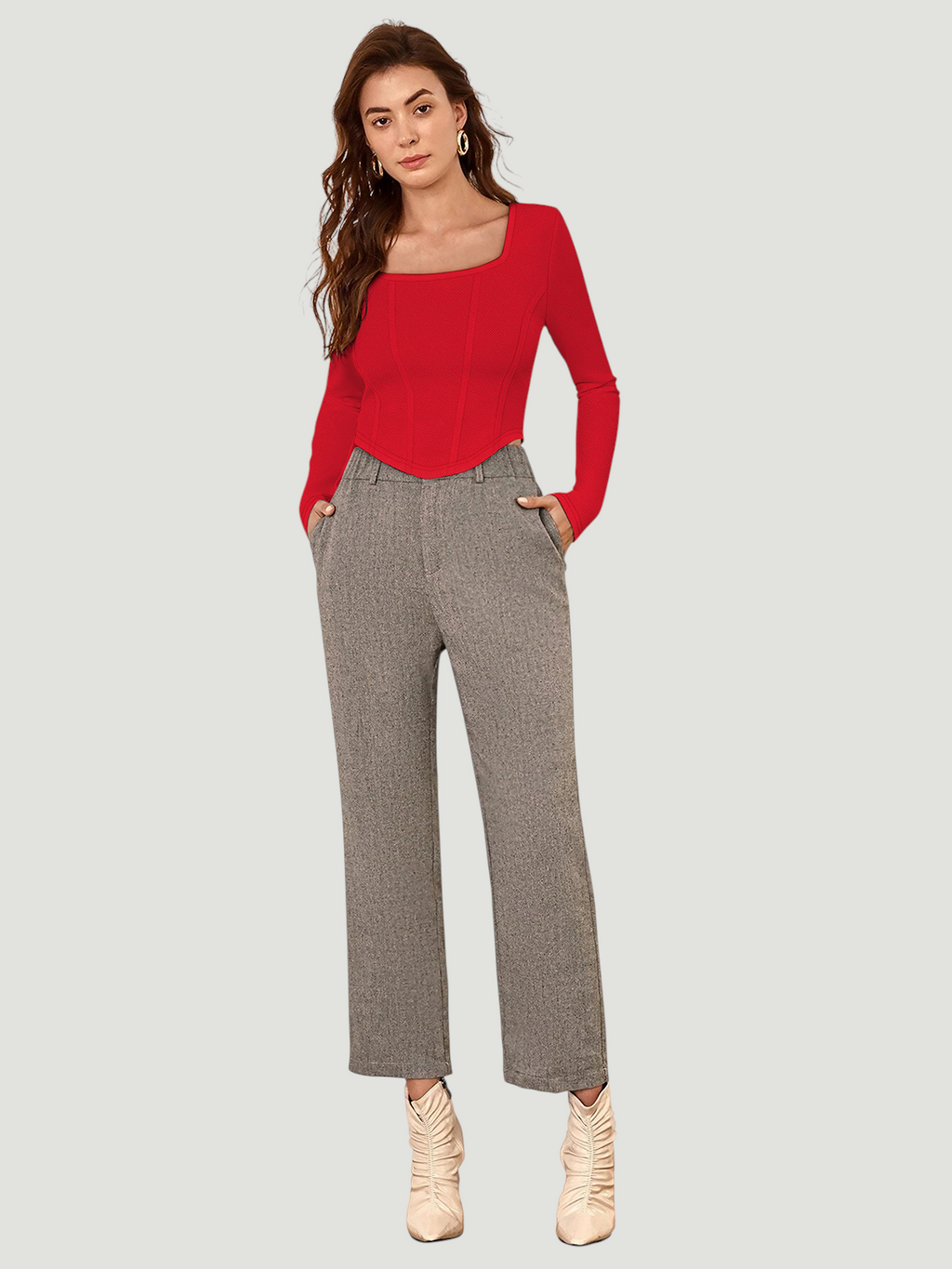 Structured Red Square‑Neck Top [2 Colors]