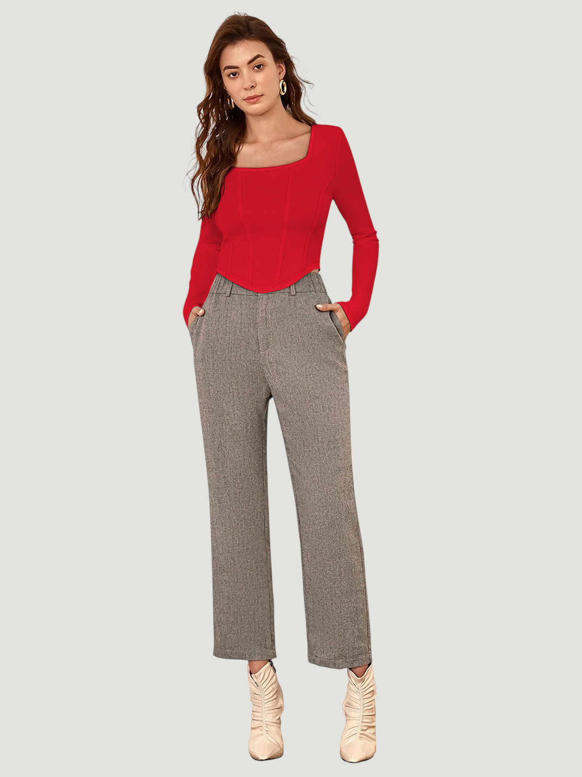 Structured Red Square‑Neck Top [2 Colors]