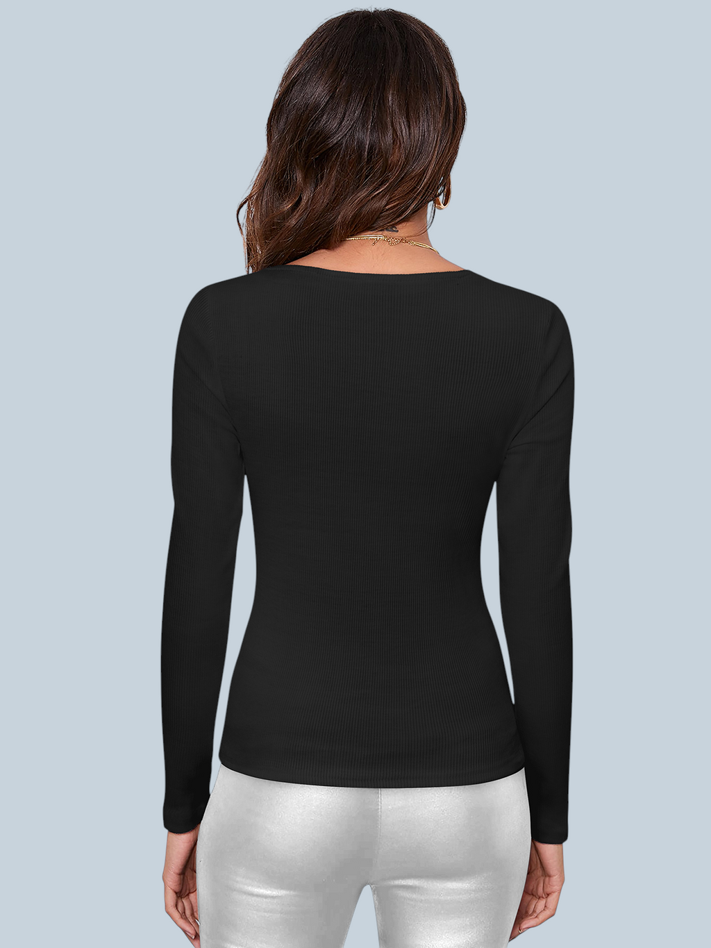 Square Neck Black Ribbed Bodysuit [2 Color]