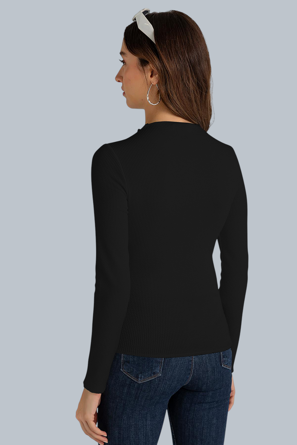 Pleated Panel High Neck Black Ribbed Top [2 Colors]