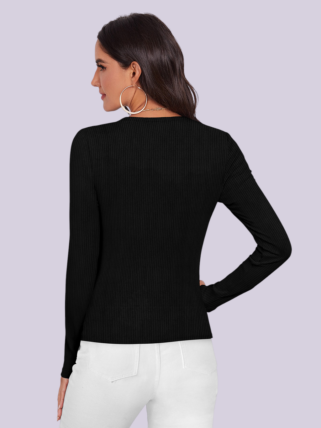 Lace Trim V‑Neck Black Ribbed Top [2 Colors]