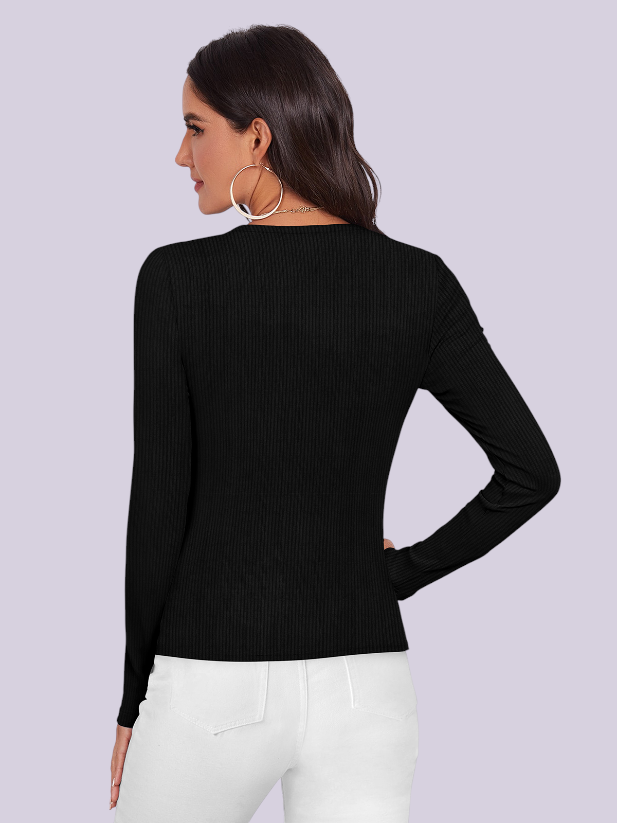 Lace Trim V‑Neck Black Ribbed Top [2 Colors]