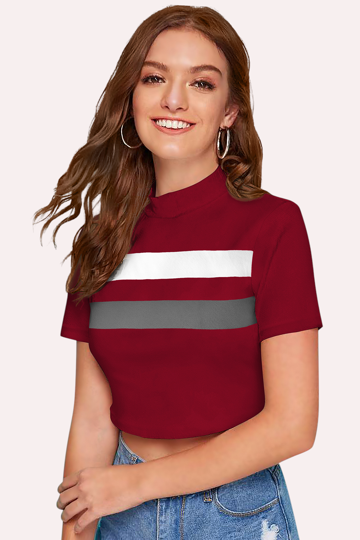 Colorblock Mock Neck Crop Top [6 Colors]