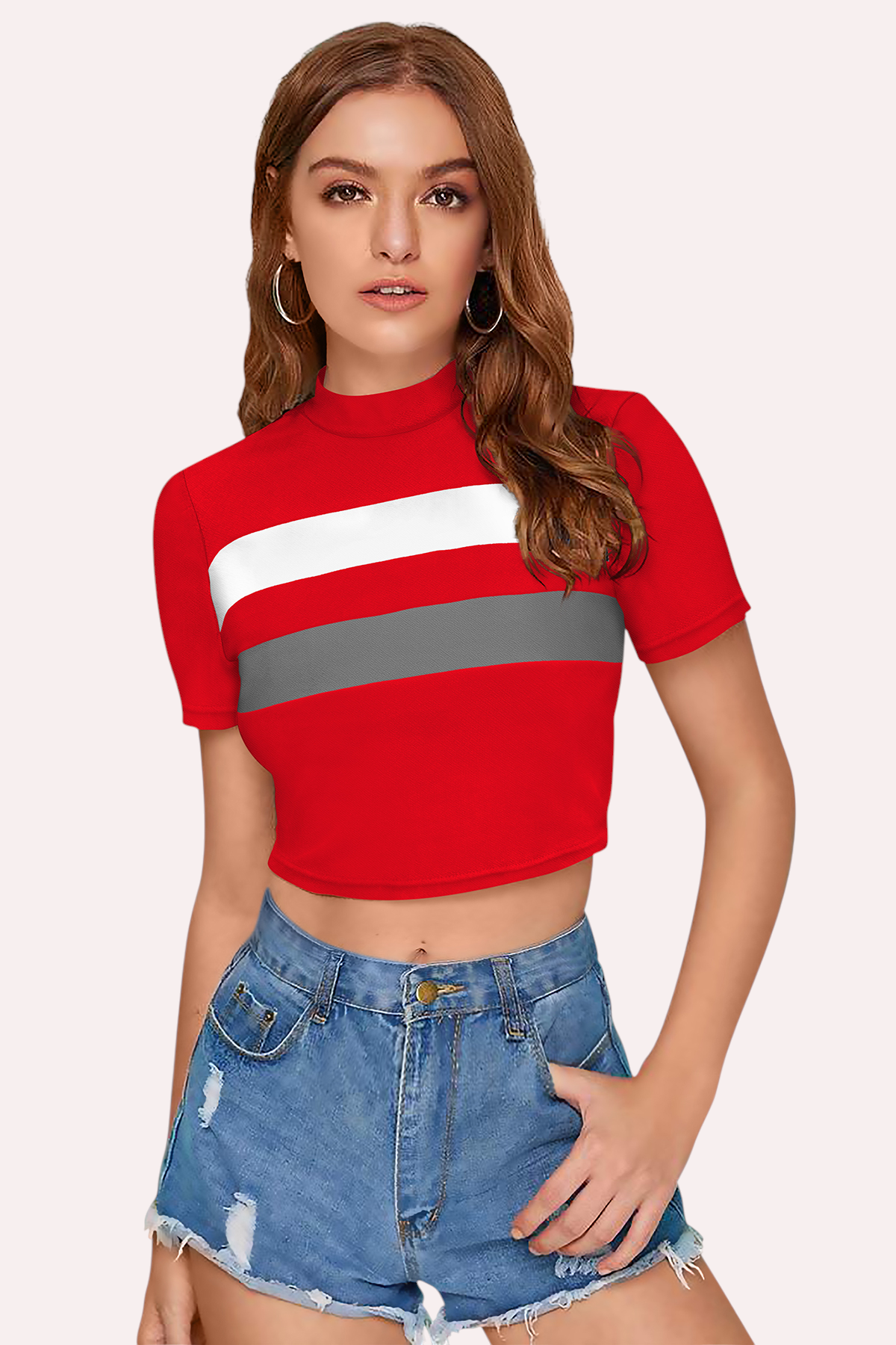 Colorblock Mock Neck Crop Top [6 Colors]
