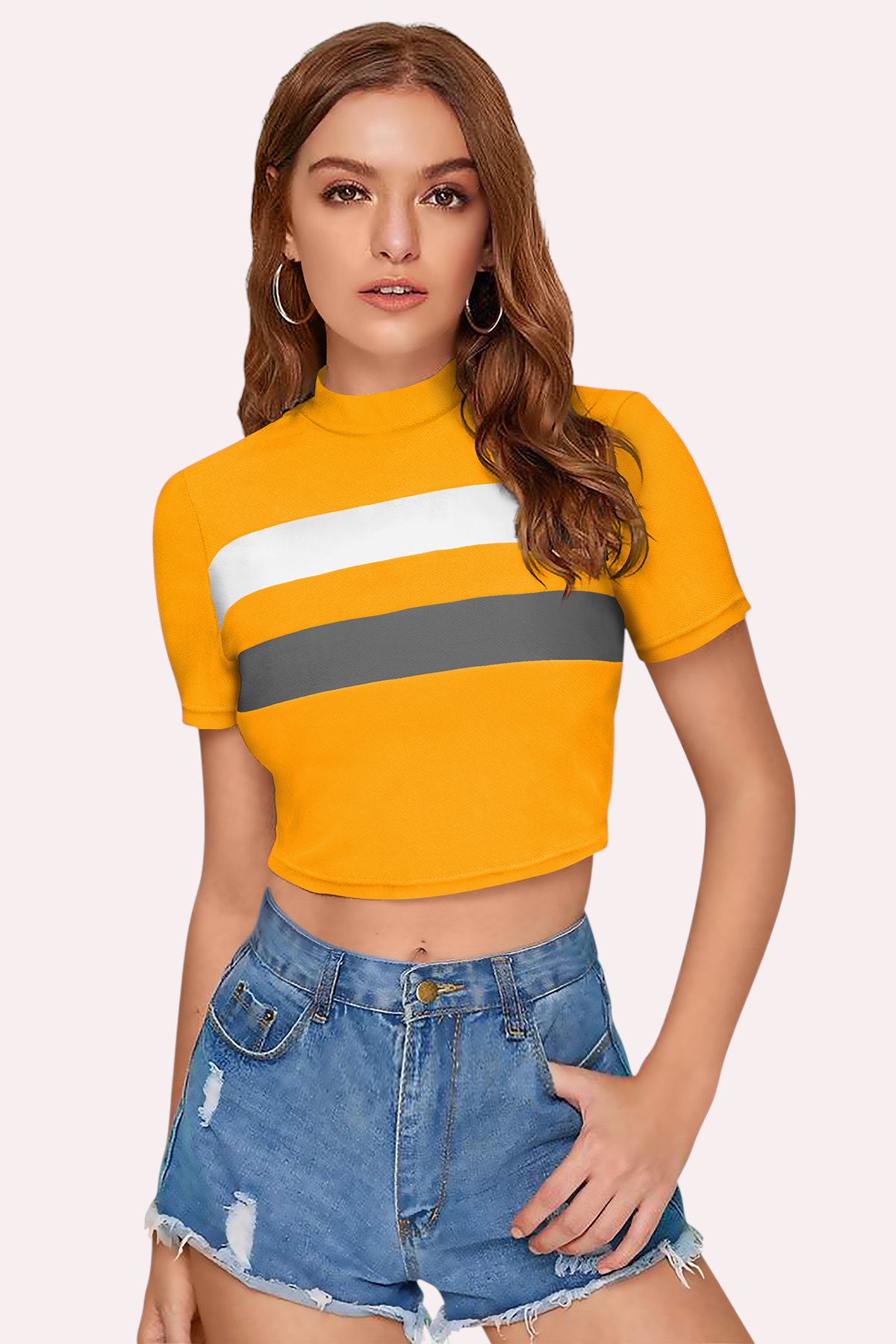 Colorblock Mock Neck Crop Top [6 Colors]