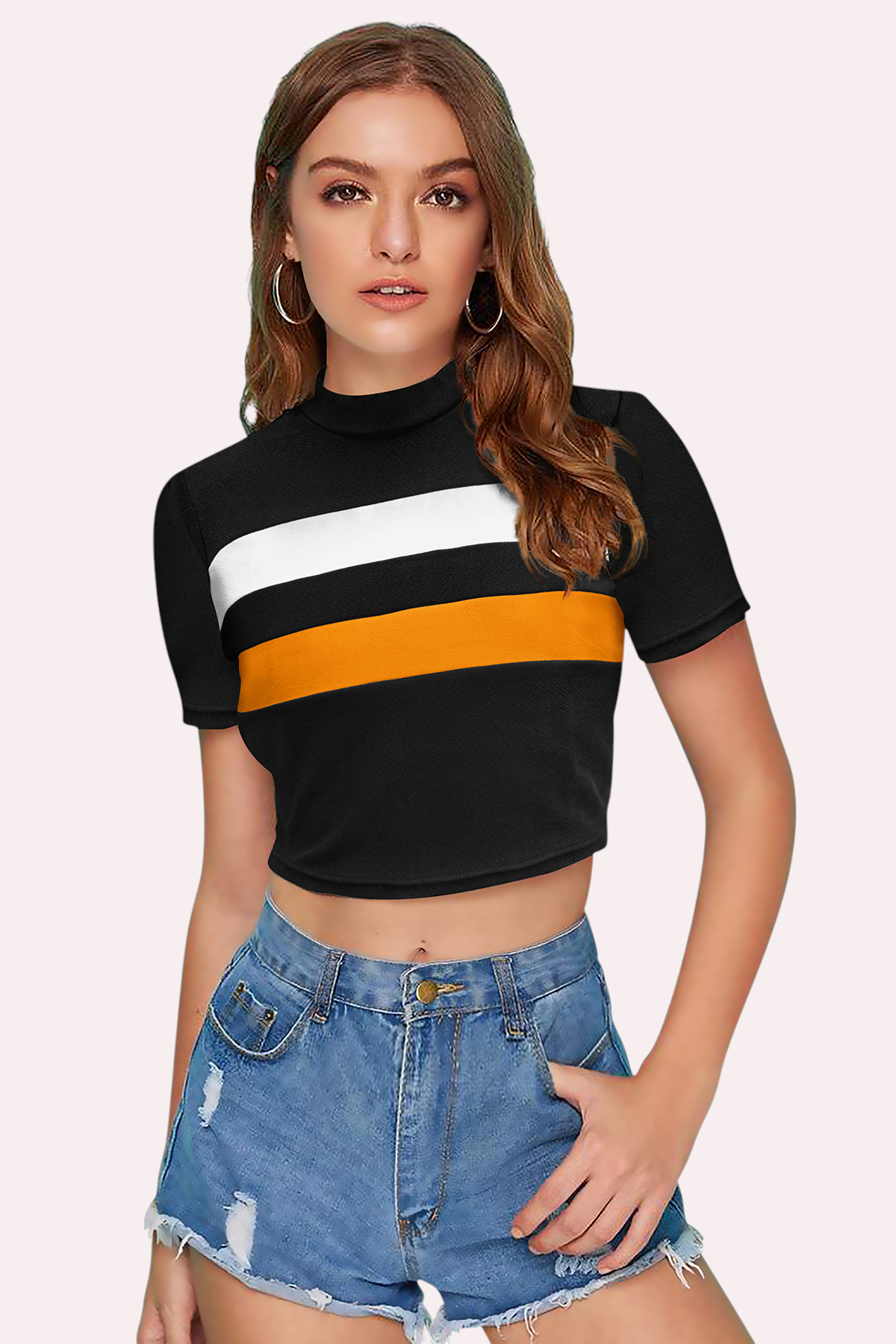 Colorblock Mock Neck Crop Top [6 Colors]