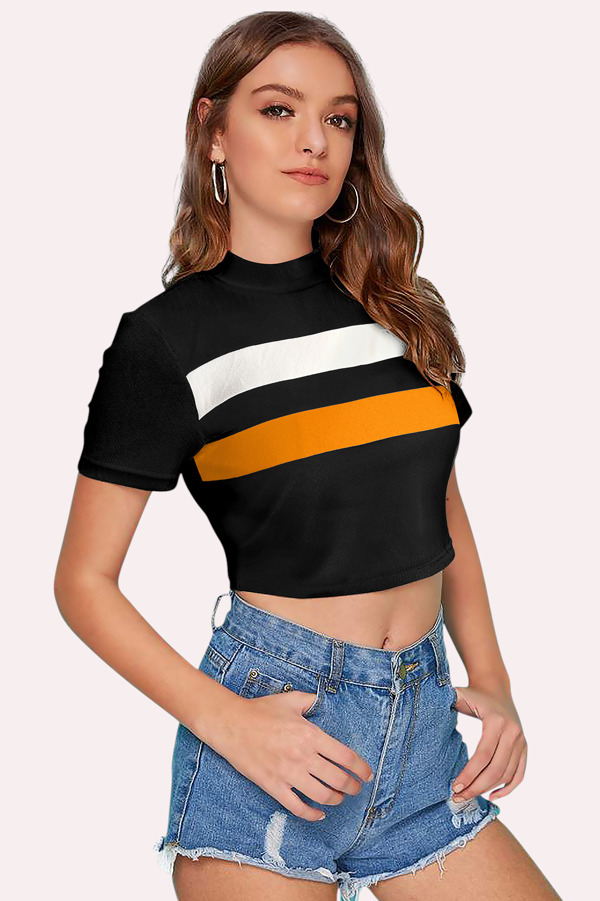 Colorblock Mock Neck Crop Top [6 Colors]
