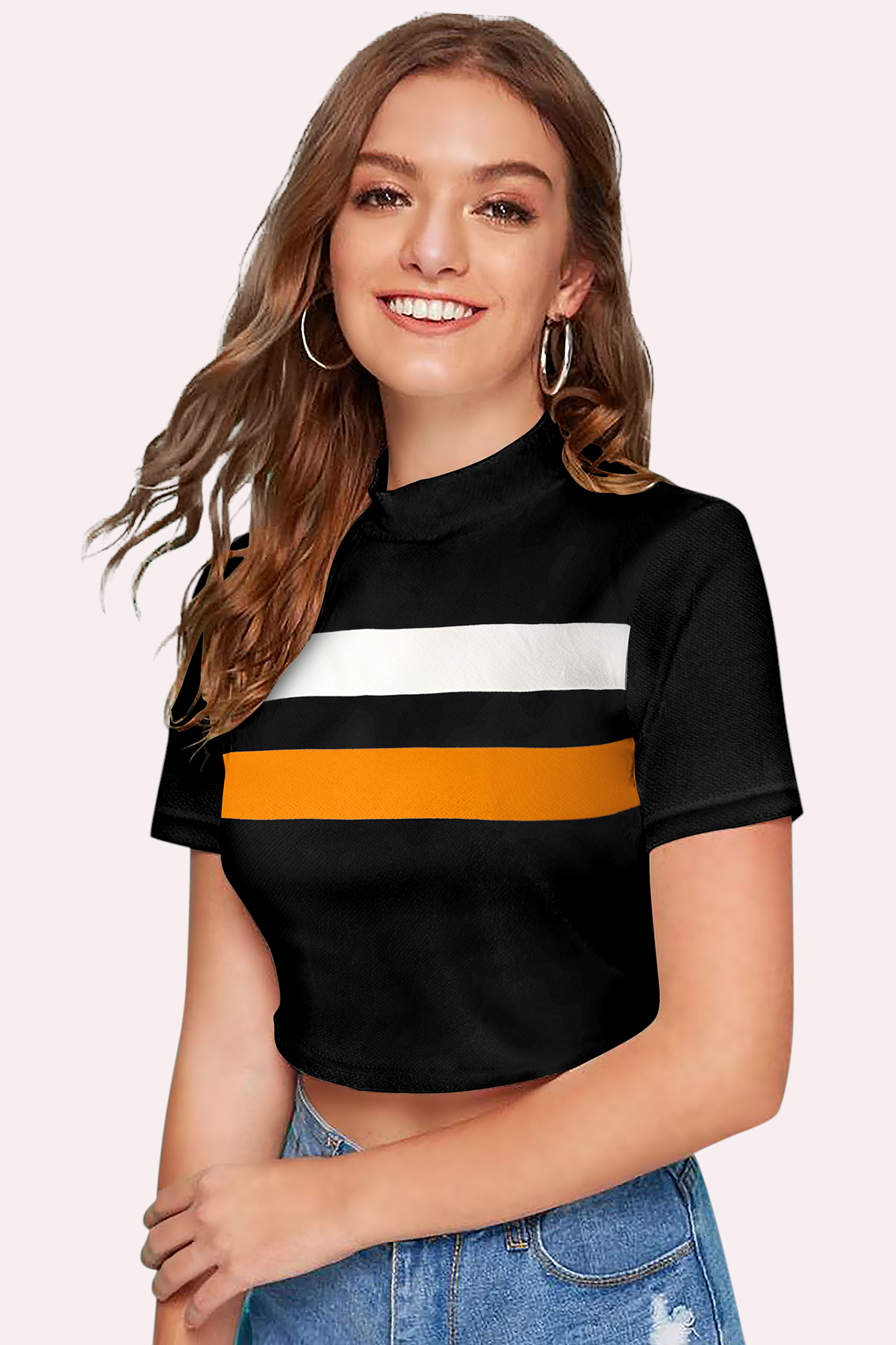 Colorblock Mock Neck Crop Top [6 Colors]