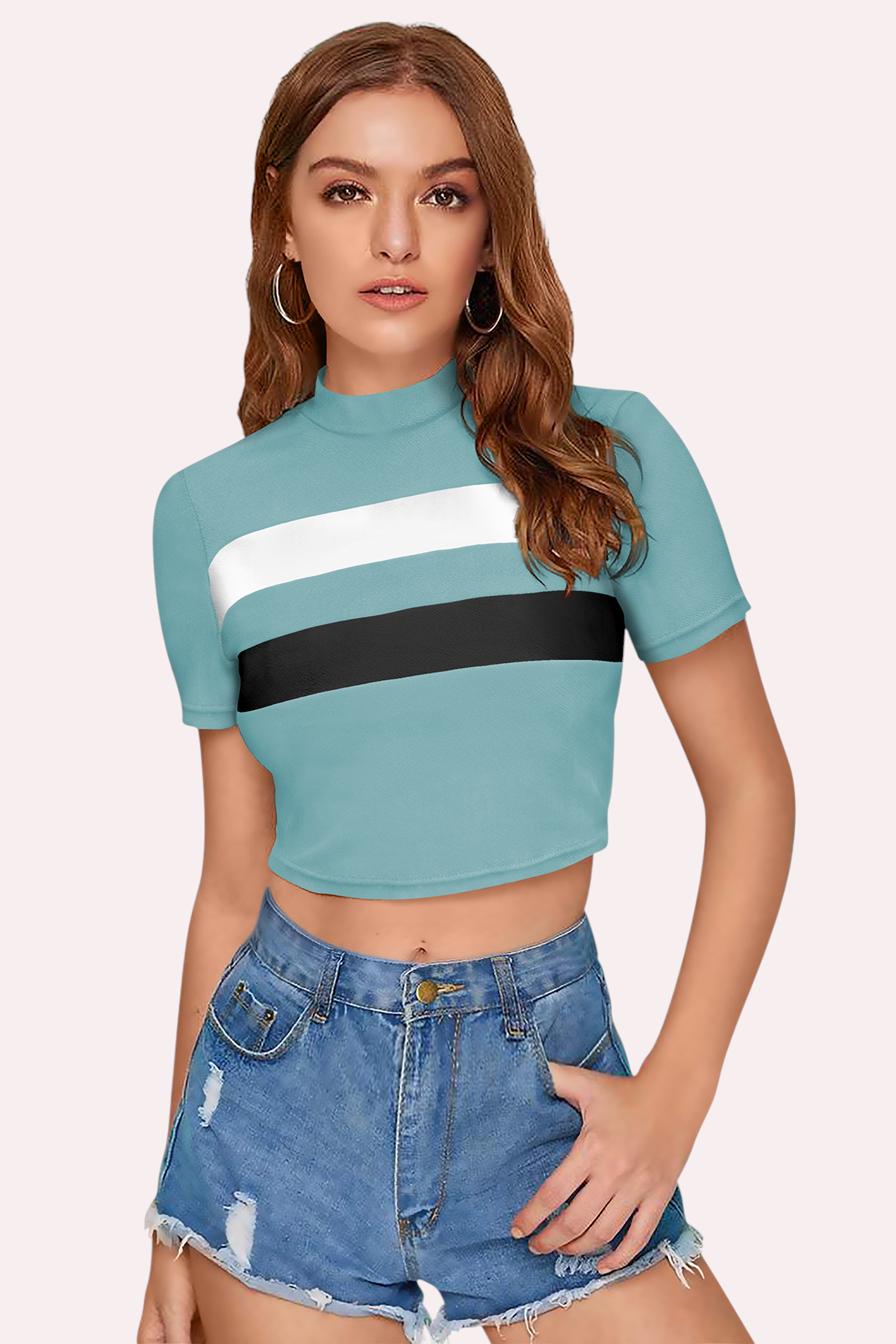 Colorblock Mock Neck Crop Top [6 Colors]