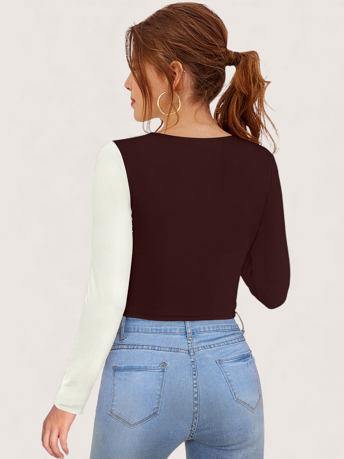 Colorblock Cutout Long Sleeve Crop Top [3 Colors]