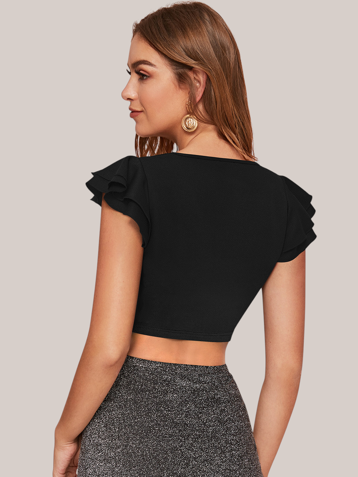 Ruffled Sleeve Button Front Tie Hem Crop Top [3 Colors]